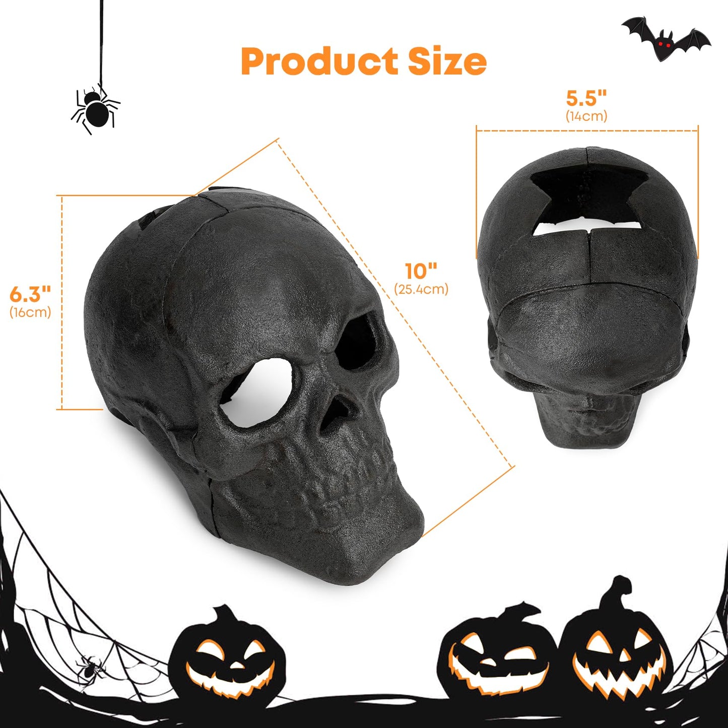 Stanbroil Fire Pits 10" Imitated Human Metal Skull Decoration for Indoors Outdoors Campfire, Fireplace, Halloween Party Decor, 1 Pack - Patent Pending