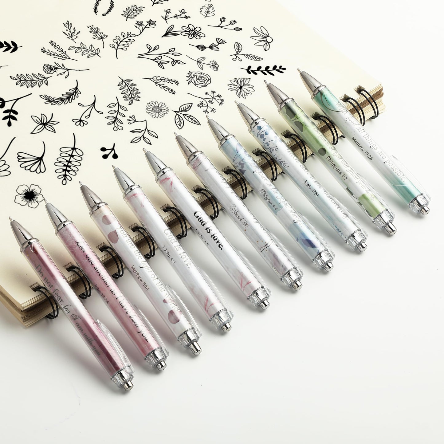 Mr. Pen- Christian Pen Set, 50 Pack, Floral, Black Ink, Bible Verse Pens Bulk, for Women Men
