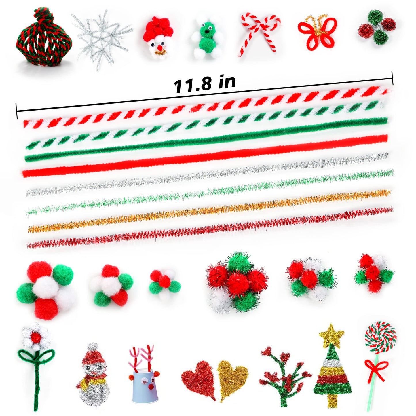 Christmas Pipe Cleaners,700 Pcs Pipe Cleaners Craft Set Including 200 Pcs Pipe Cleaners,400 Pcs Pom Poms Balls,100Pcs Wiggle Googly Eyes Self Adhesive Suitable for Home&School DIY Art Crafts