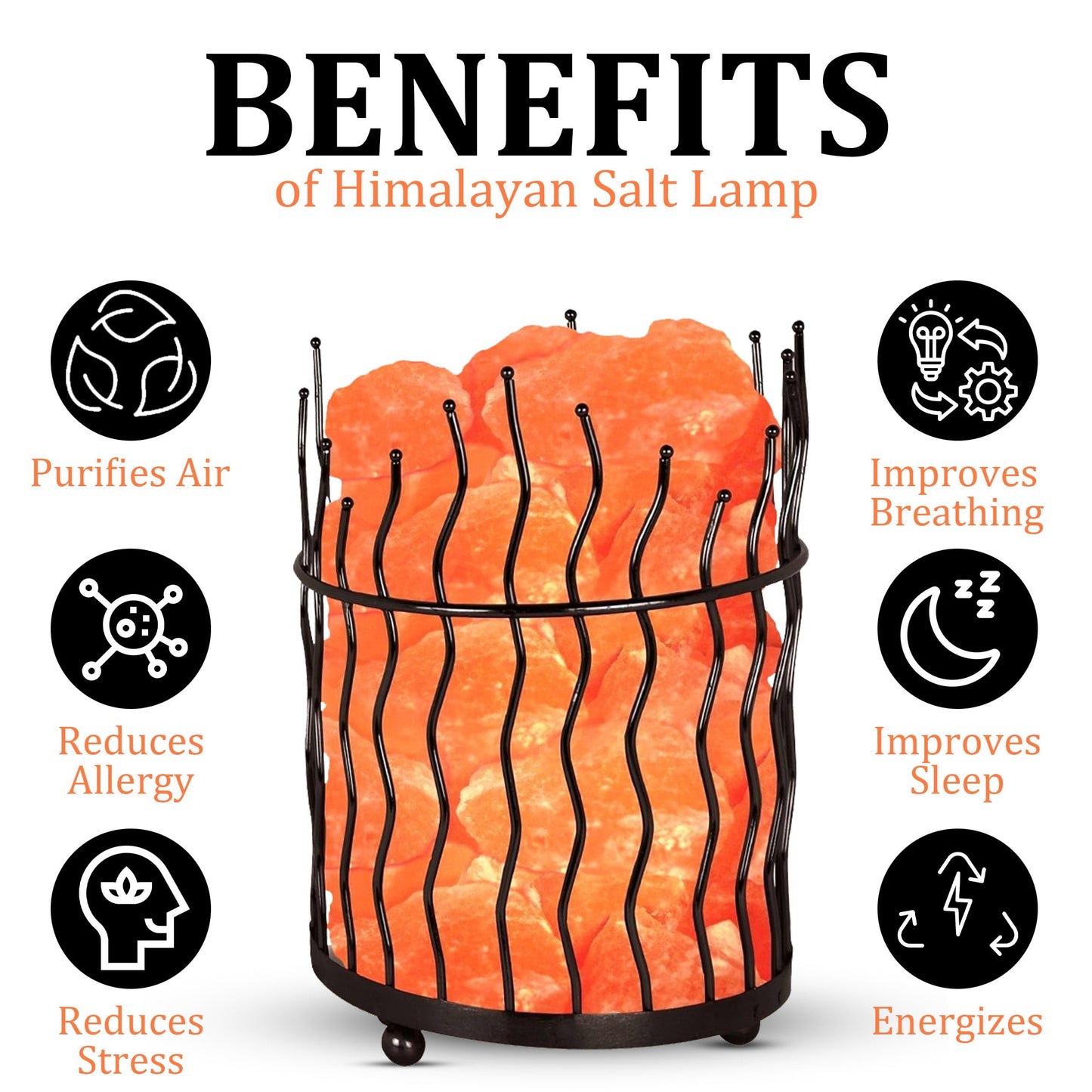 WBM Tall Round Metal Basket Salt Chunks lamp with Touch Dimmer Switch | 6-8 lbs, Salt Lamp, Ideal for Gift, Decor & Desk