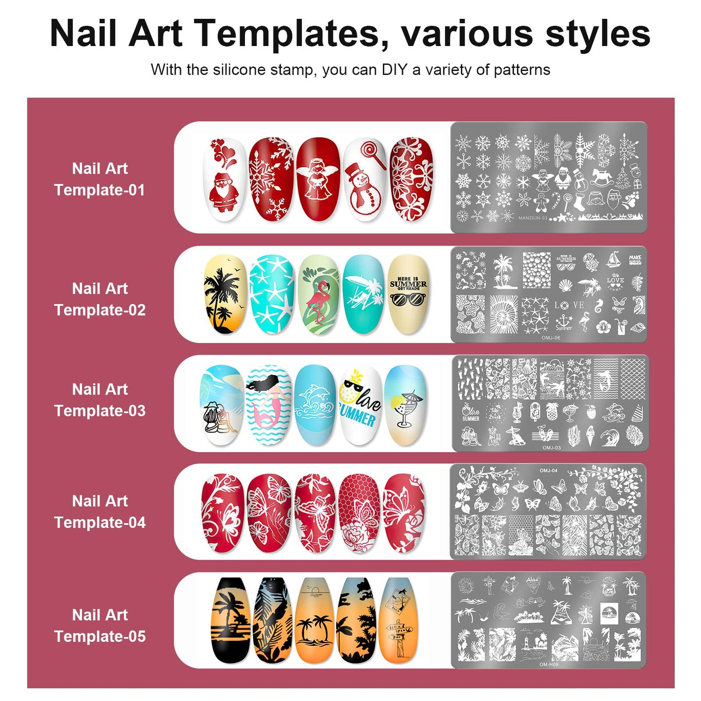 SAGEBIO Nail Art Stamper Clear Silicone Nails Stamping Jelly with Scraper Transparent Visible Body DIY Manicure Nail Art Tool B