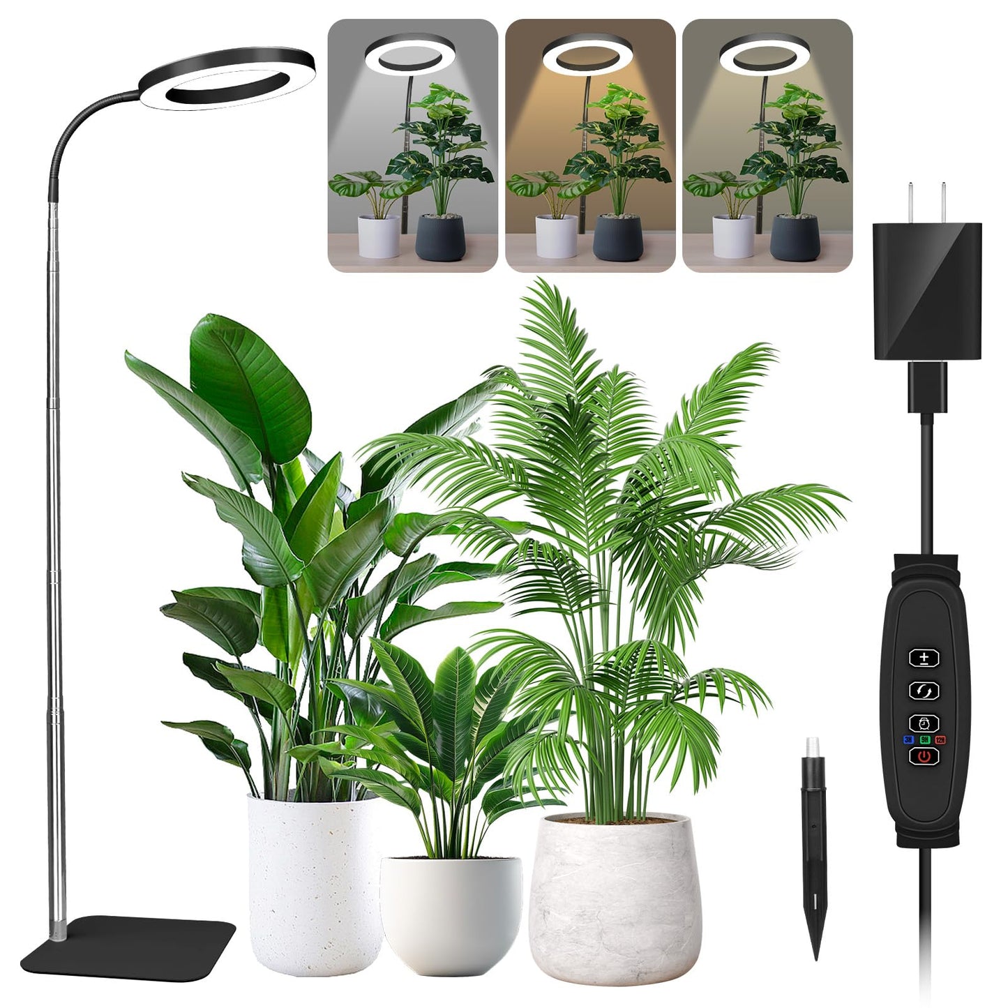Grow Lights for Indoor Plants - Full Spectrum LED Plant Growing Light with 3H/9H/12H Auto Timer, Height Adjustable (16-67"), 3 Color Modes, 10 Dimming - Sun Lamp for Large Tall Small Plant- Black