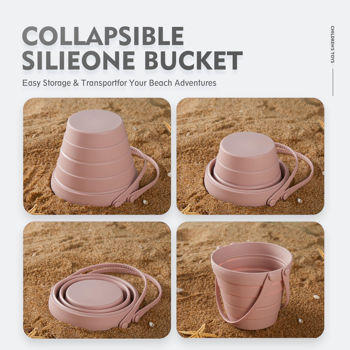MarcZero 11Pcs Silicone Beach Toys,Collapsible Sand Bucket,Modern Baby Beach Toys,Travel Friendly Beach Set,Silicone Bucket,Shovel,Sand Molds, Beach Bag,Silicone Sand Toys for Toddlers, Kids (Pink)