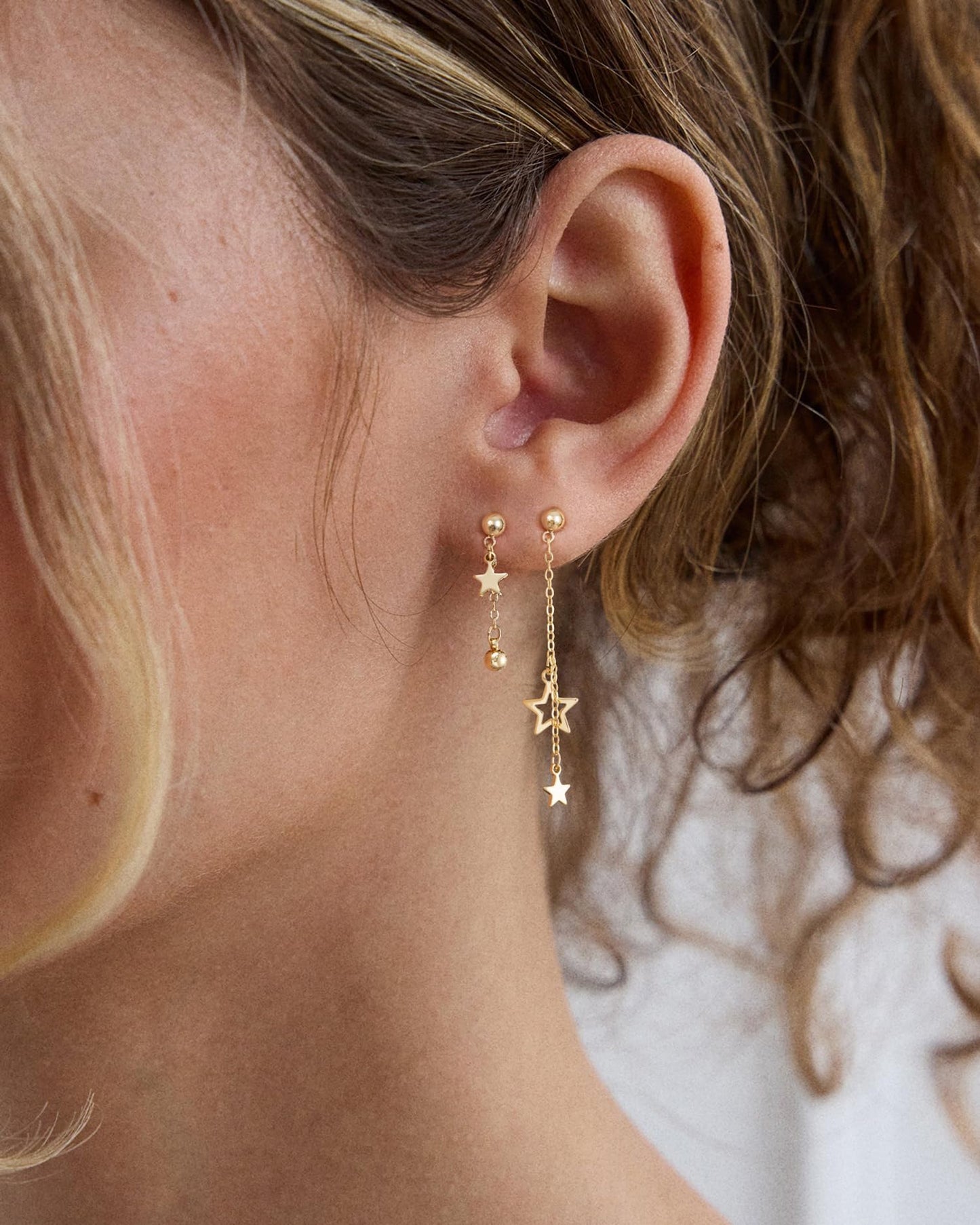 PRTGL Dangle Earrings - 14K Gold Plated Star Asymmetrical Drop Dangle Earrings for Women