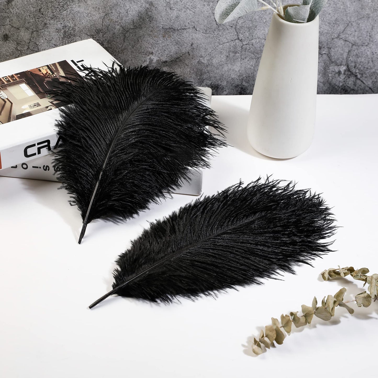 Soarer Black Ostrich Feathers Bulk - 15pcs 10-12 inches for Wedding Party Centerpieces, Home Decorations and DIY Crafts(Black)