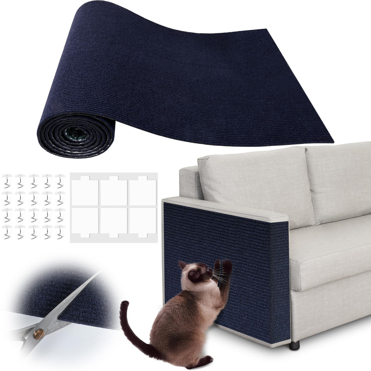 Cat Scratch Furniture Protector - 78.7" x 13.8" Trimmable Self-Adhesive Cats Claws Scratch Pads, DIY Cat Climbing Couch Protector for Scratch Post Cat Tree Replacement Indoor (Dark Gray)