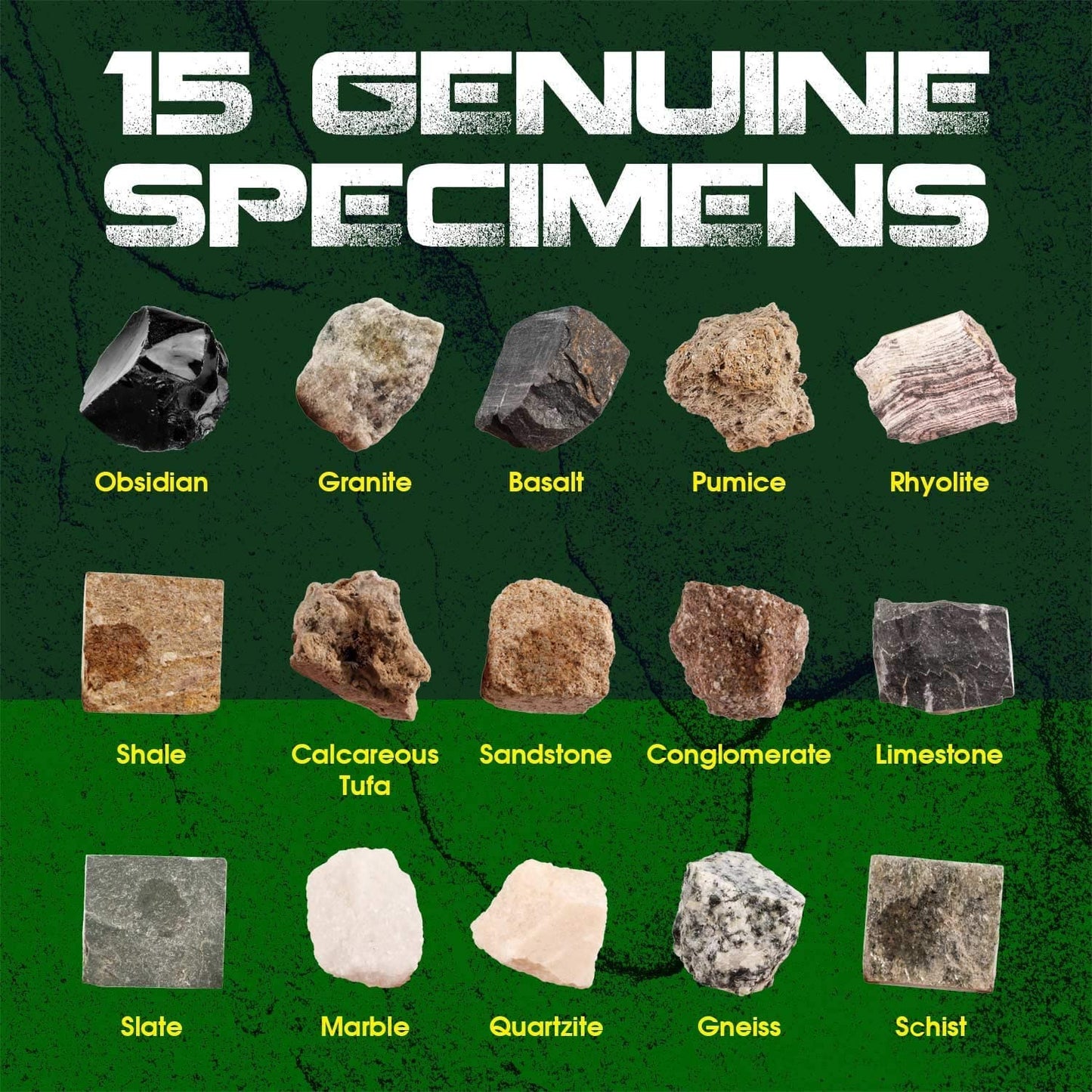 Rock & Stone Collection 15 PCS with Collector Box, STEM Toy Science Kit Geology Mineral Specimens Gift Presents for Kid Geologists
