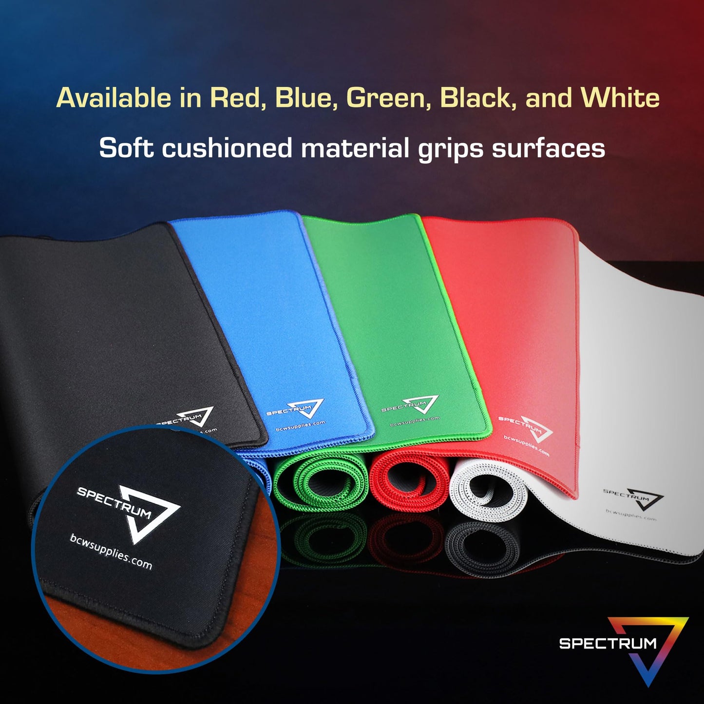 BCW Spectrum Playmat – Black (24" x 14") | Stitched Edges for Durability | Ideal for TCG, Tabletop Gaming & Magic: The Gathering
