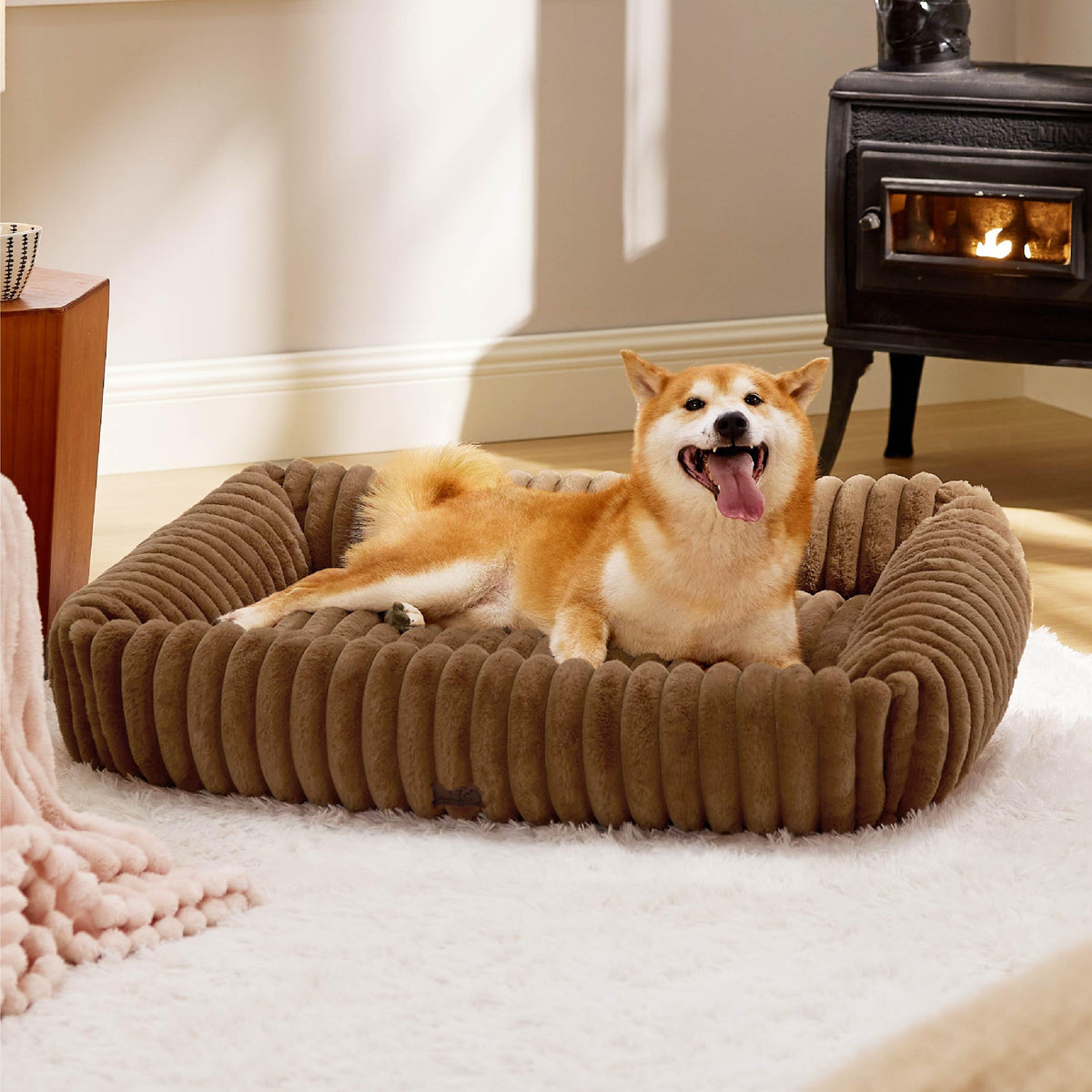 Bedsure ComfyFleece® Cute Dog Beds Large Sized Dog Washable，36in Cream