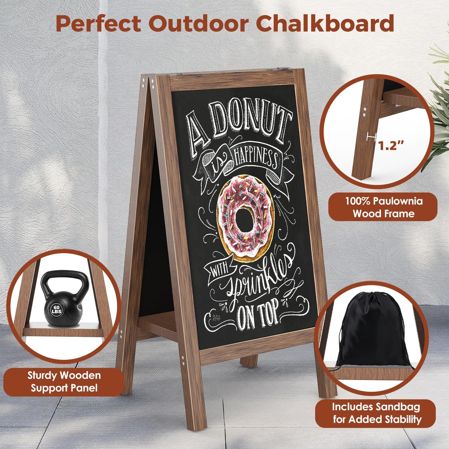 Solid Wood A Frame Chalkboard Sign 40"x20", Magnetic Double Sided Sandwich Board, Upgraded Bottom Brace Stable Sidewalk Sign with 8 Liquid Chalk for Cafe Restaurant Wedding Home Business