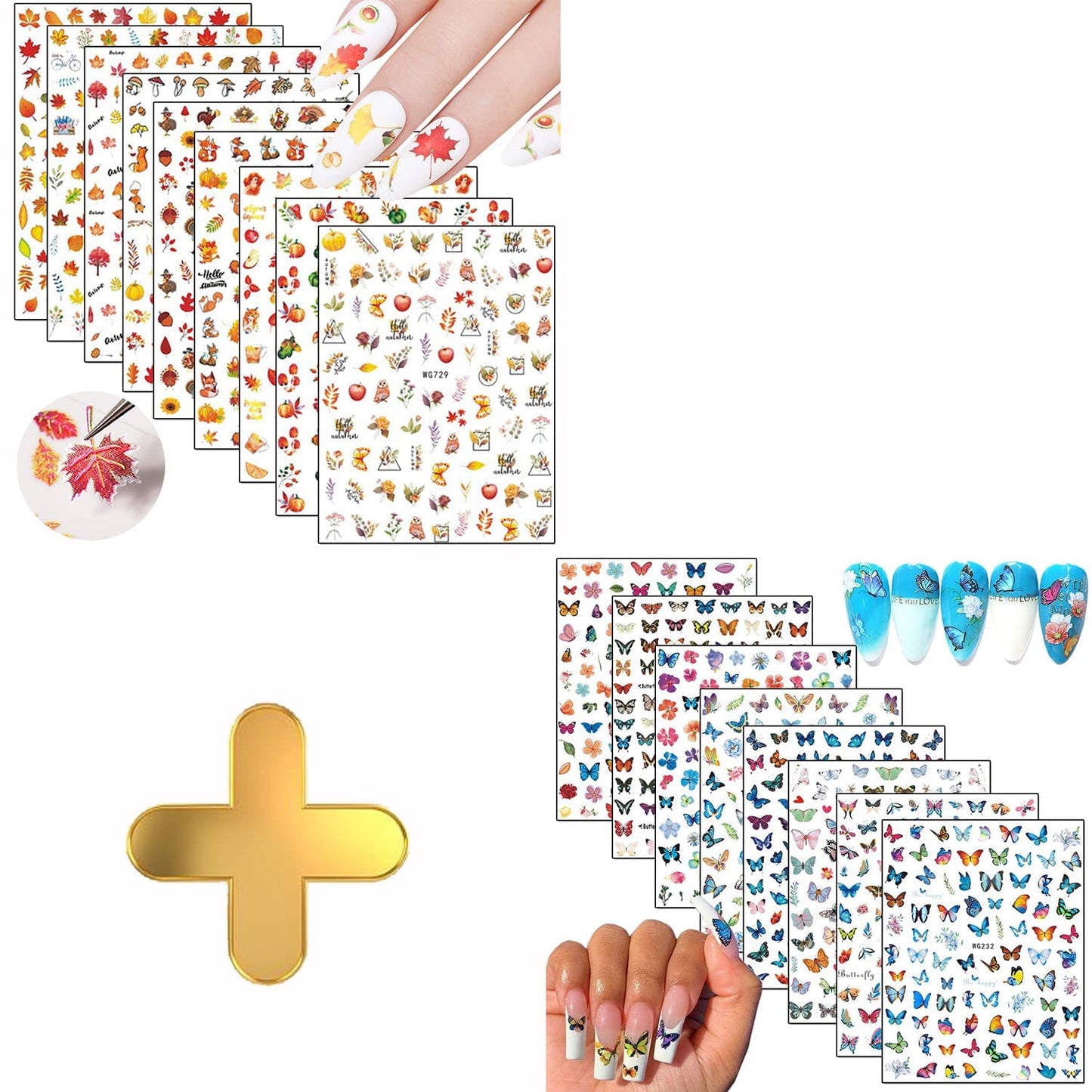 9 Sheets Thanksgiving Nail Art Stickers with 8 Sheets Butterfly Nail Art Stickers