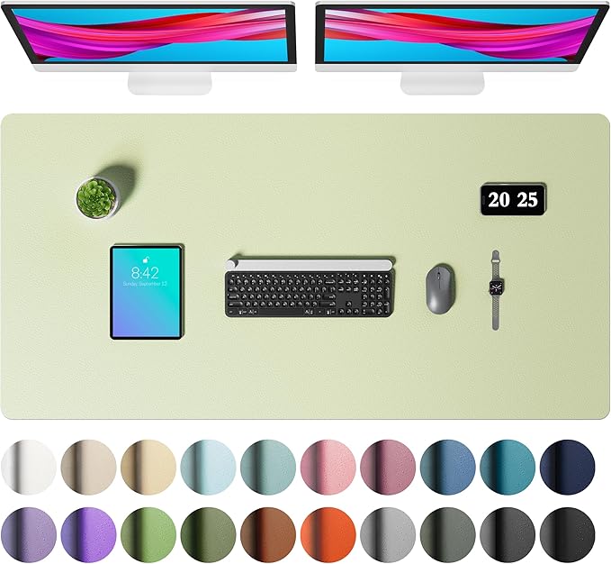 Aothia Faux Leather Desk Mat – Large Mouse Pad, Non-Slip PU Leather Blotter, Waterproof Writing Surface for Office and Home (Grass Green, 47.2" x 23.6")