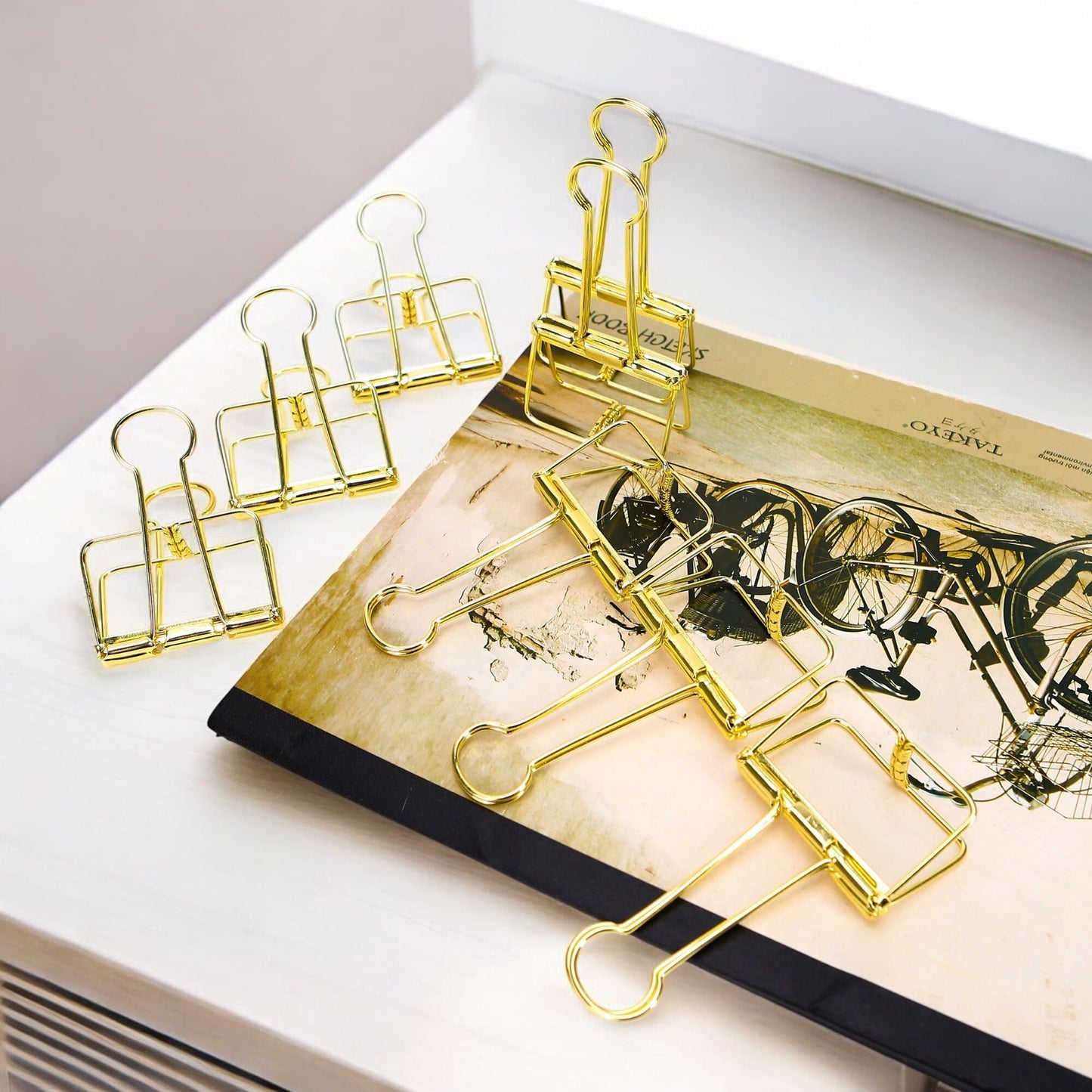 12 Pcs Gold Wire Binder Clips 2 inch Large Hollow Out Long Tail Binder Clips Clamps 51mm for Paperwork, Sewing Crafts, Teacher, Office School Supplies, Food Packages