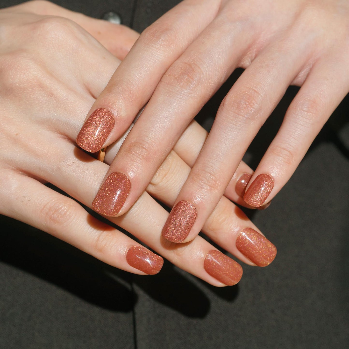 DANNI & TONI Semi Cured Gel Nail Strips Copper Brown Cat Eye Gel Nail Wraps Gift for Woman |Cocoa Glint
