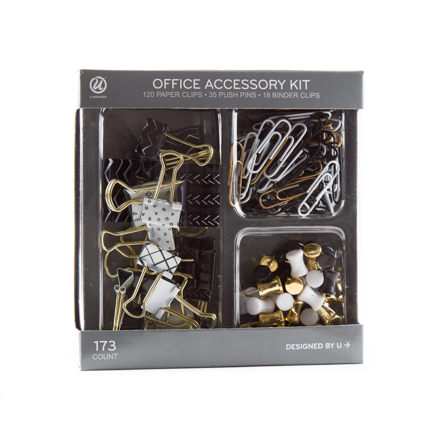 U Brands Office Accessory Kit, Office Supplies (Black, White and Gold)