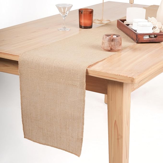 RAJRANG Jute Table Runner Long Burlap Roll Fabric for Party Dining Room Kitchen Wedding Fall Decoration (Natural, L-72 X W-12)