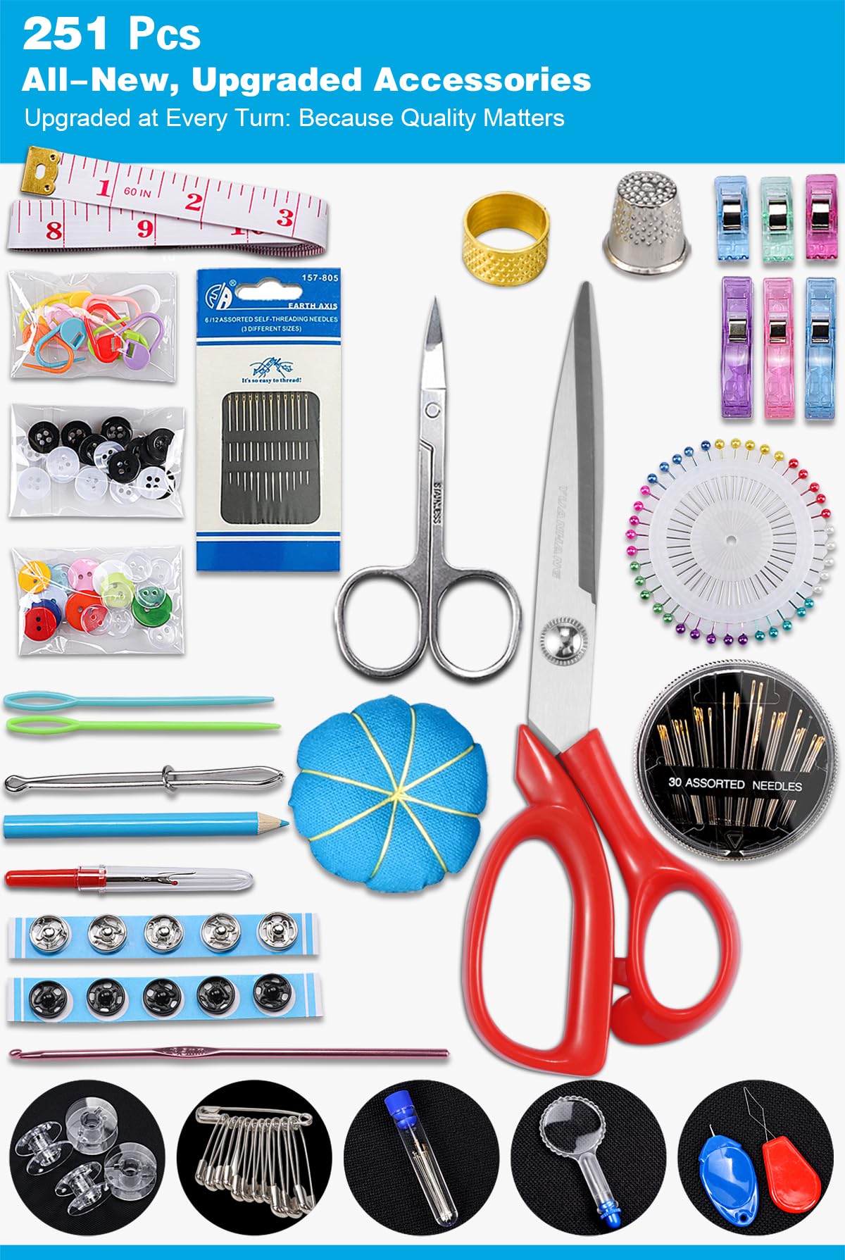Large Sewing Kit for Adults: YUANHANG Newly Upgraded 251 Pcs Premium Sewing Supplies Set - Complete Sew Kit of Needle and Thread for Beginners - Travel Emergency - Basic Home Hand Sewing Repair Kits