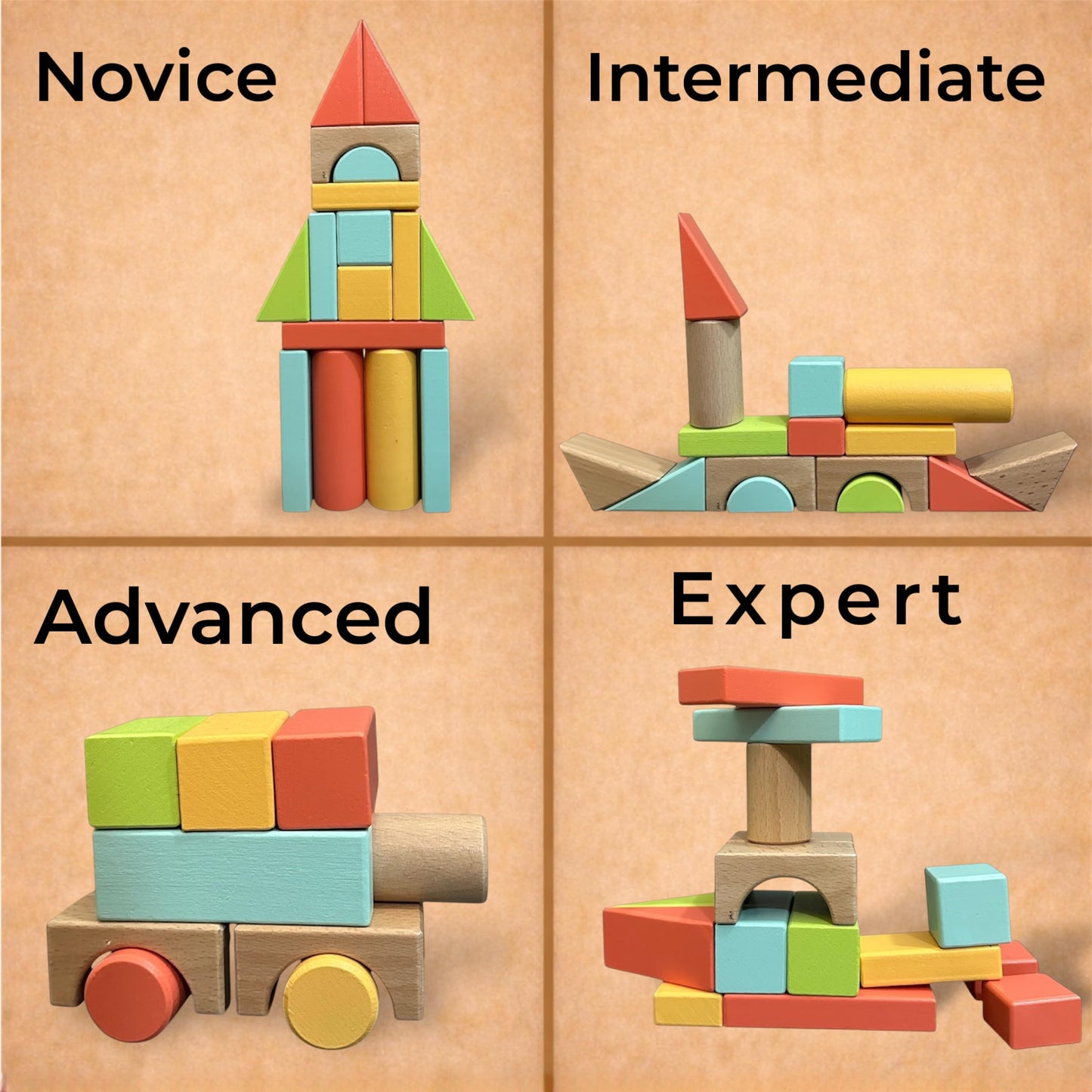 Natural Wood Building Blocks Set, 72 Pastel Color Pieces Castle Construction Blocks with Storage Tray, Educational STEM Learning Toys for Kids, Creative, Screen-Free, Architectural Play System