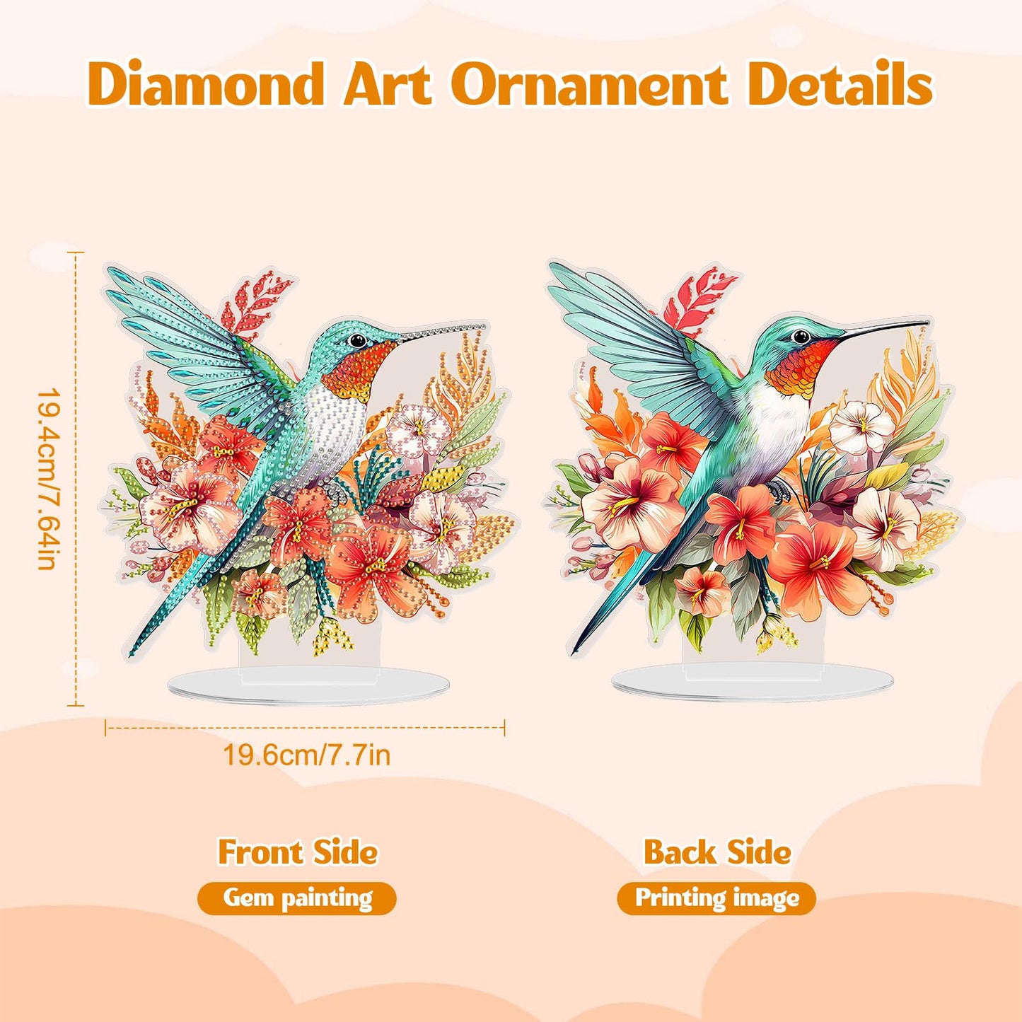 GHHKUD Hummingbirds Diamond Painting Desktop Ornament for Adults Double Sided, Stand Up Diamond Art Ornaments Birds, DIY Special Diamond Gem Craft Tabletop Placement Board Kit for Home Decor