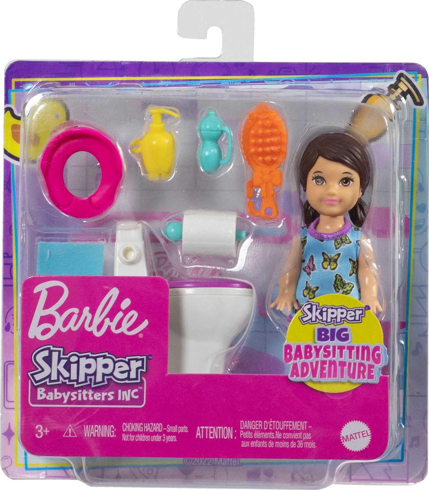 Barbie Skipper Babysitters, Inc. Playset with Brunette Doll in Butterfly Dress, Potty & Bathroom-Themed Accessories