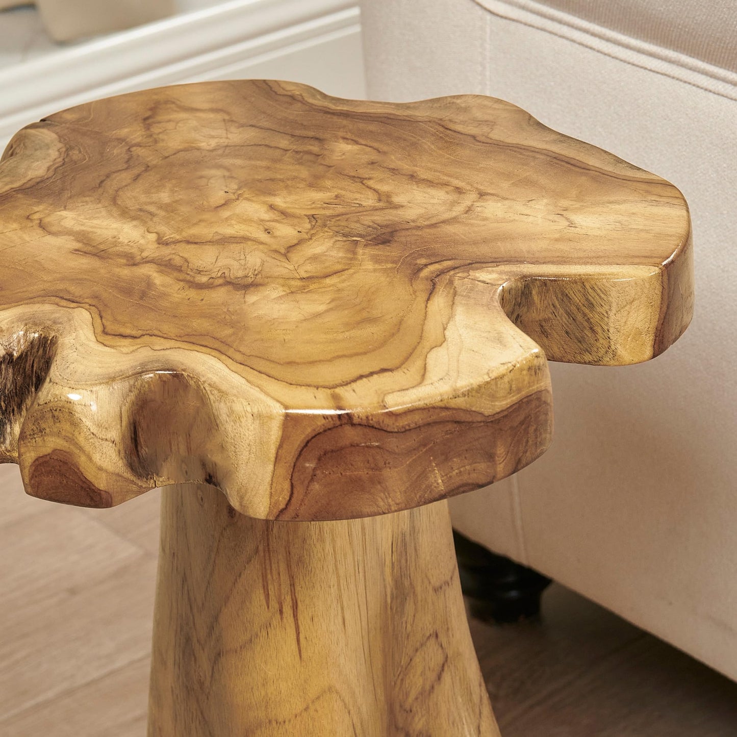 Greenage Solid Teak Wood Plant Stand 15.5" x 15.5" x 19.5" H | Rustic Live Edge End Table for Living Room Bedroom | Tree Stump Style Side Table for Coffee or Courtyard Decor