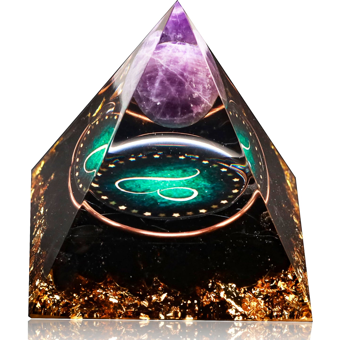12 Zodiac Orgone Crystal Pyramid, Natural Amethyst with Obsidian,Healing Crystals Pyramid for Protection Chakra, Unique Constellation Pyramid for Positive Energy, Healing Money Health(Leo)