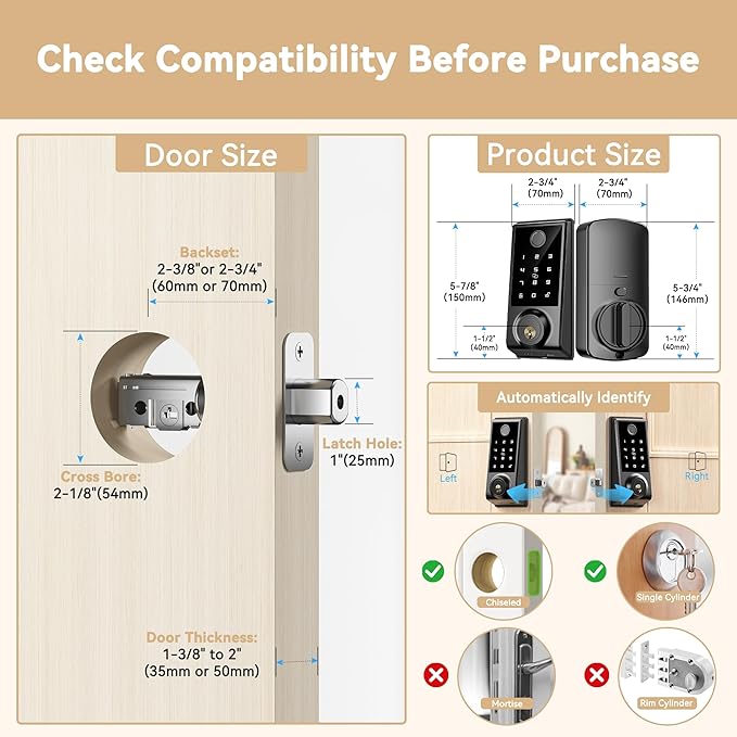 IRONZON Smart Door Lock, APP Control Deadbolt Lock with Gateway, Fingerprint Door Lock for Front Door, 5-in-1 Keyless Entry Door Lock, Touchscreen Keypad, 4 IC Cards, Auto Lock, Easy DIY Installation