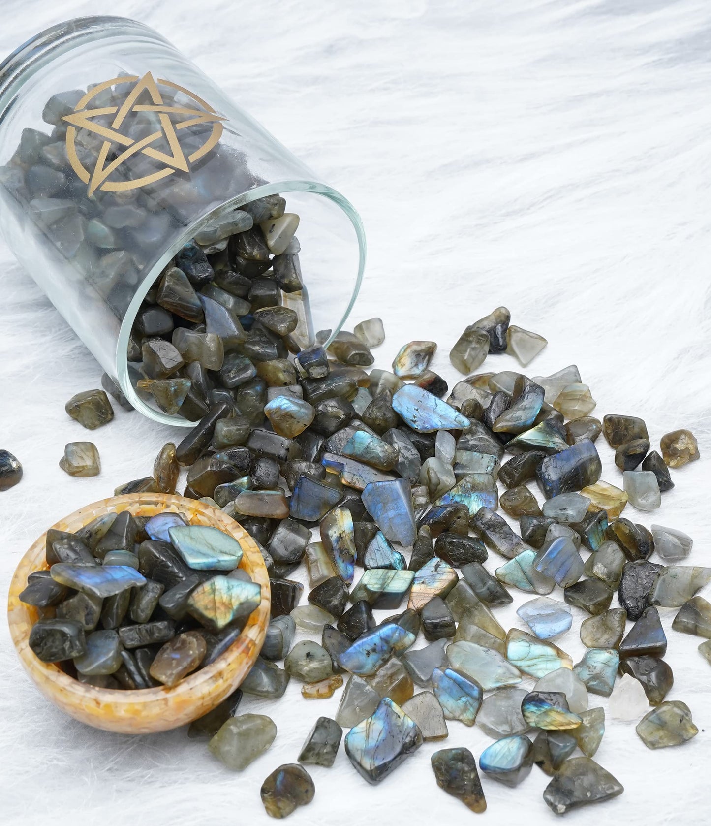 ZAICUS Labradorite Crystal Chips Bulk Gemstone Healing Crystal Natural Irregular Shaped Crushed Stone Reik Healing Tumbled Chips Crystal Chips for Witchcraft & Jewelry Making Home Decoration 1 Lb