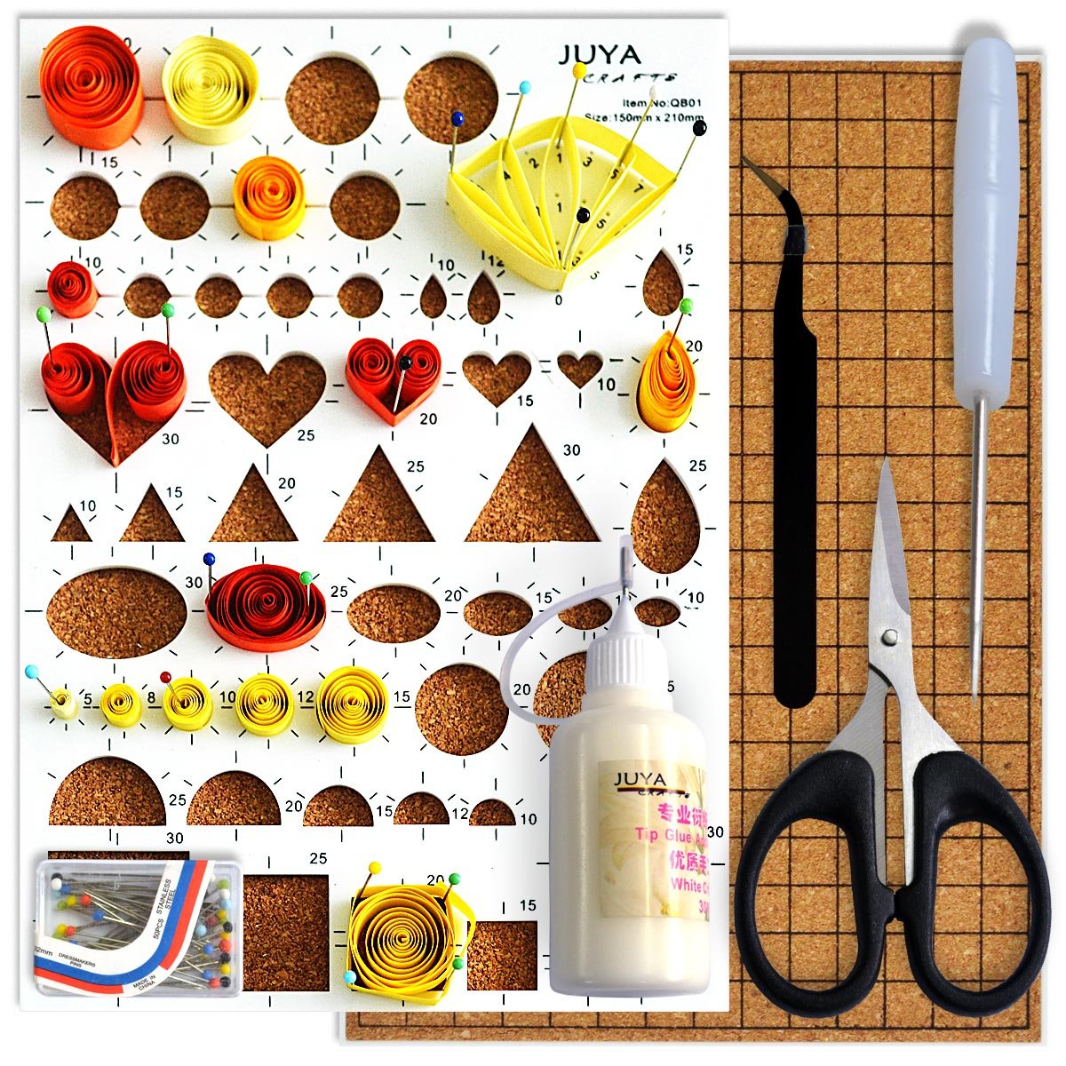 JUYA Paper Quilling Kit with Blue Tools 960 Strips Board Mould Crimper Coach Comb (Paper Width 3mm with Glue)