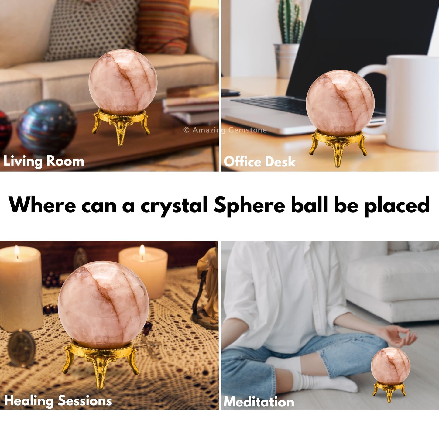 Amazing Gemstone Red Hematoid Quartz Crystal Ball with Stand - 2 Inches Crystal Sphere Meditation Balls for Witchcraft and Decorative Balls