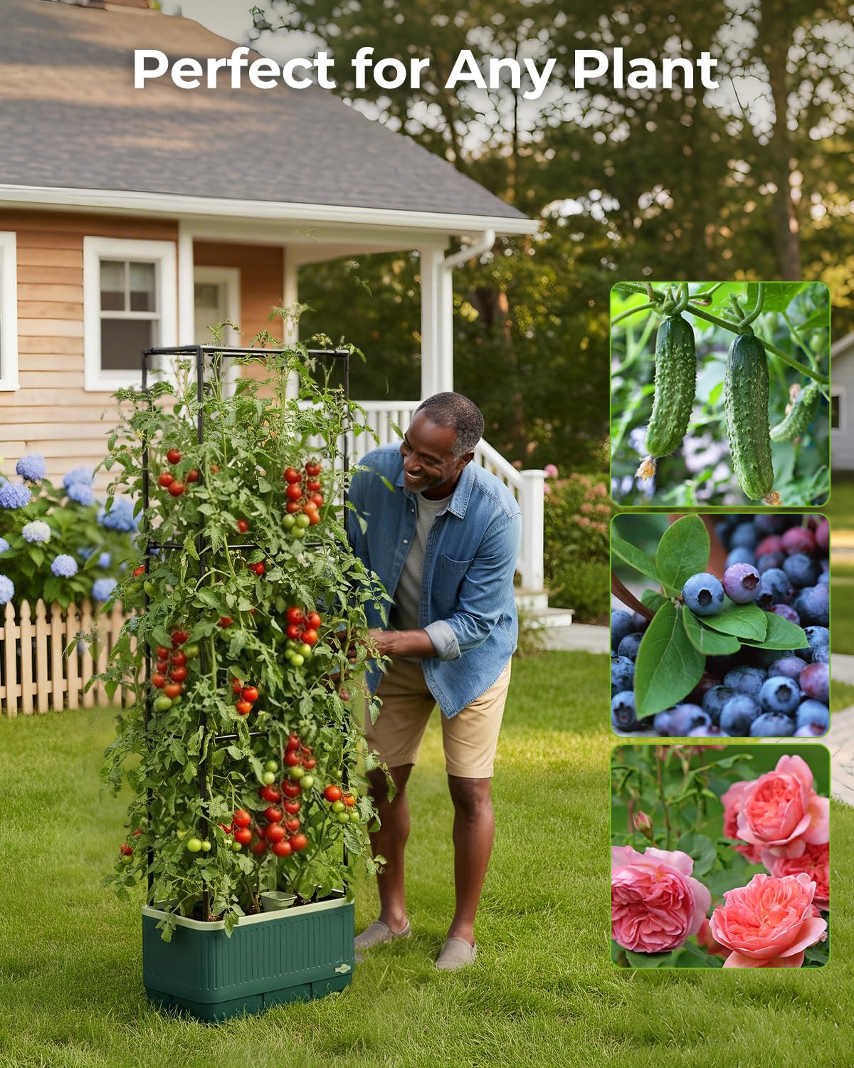 Tomato Planter with Trellis, Self Watering Planter Box with Trellis, Vertical Raised Garden Bed Planter for Climbing Vegetables Indoor Outdoor Patio
