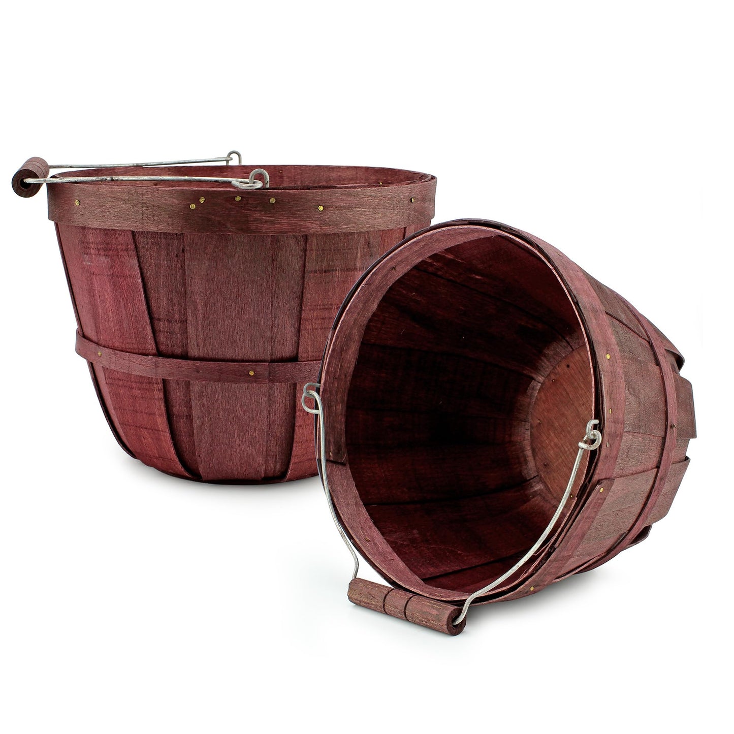 Cornucopia Brands Round Wooden Baskets (2-Pack, Dark Brown); Wood Fruit Buckets w/Handle, Gallon Capacity