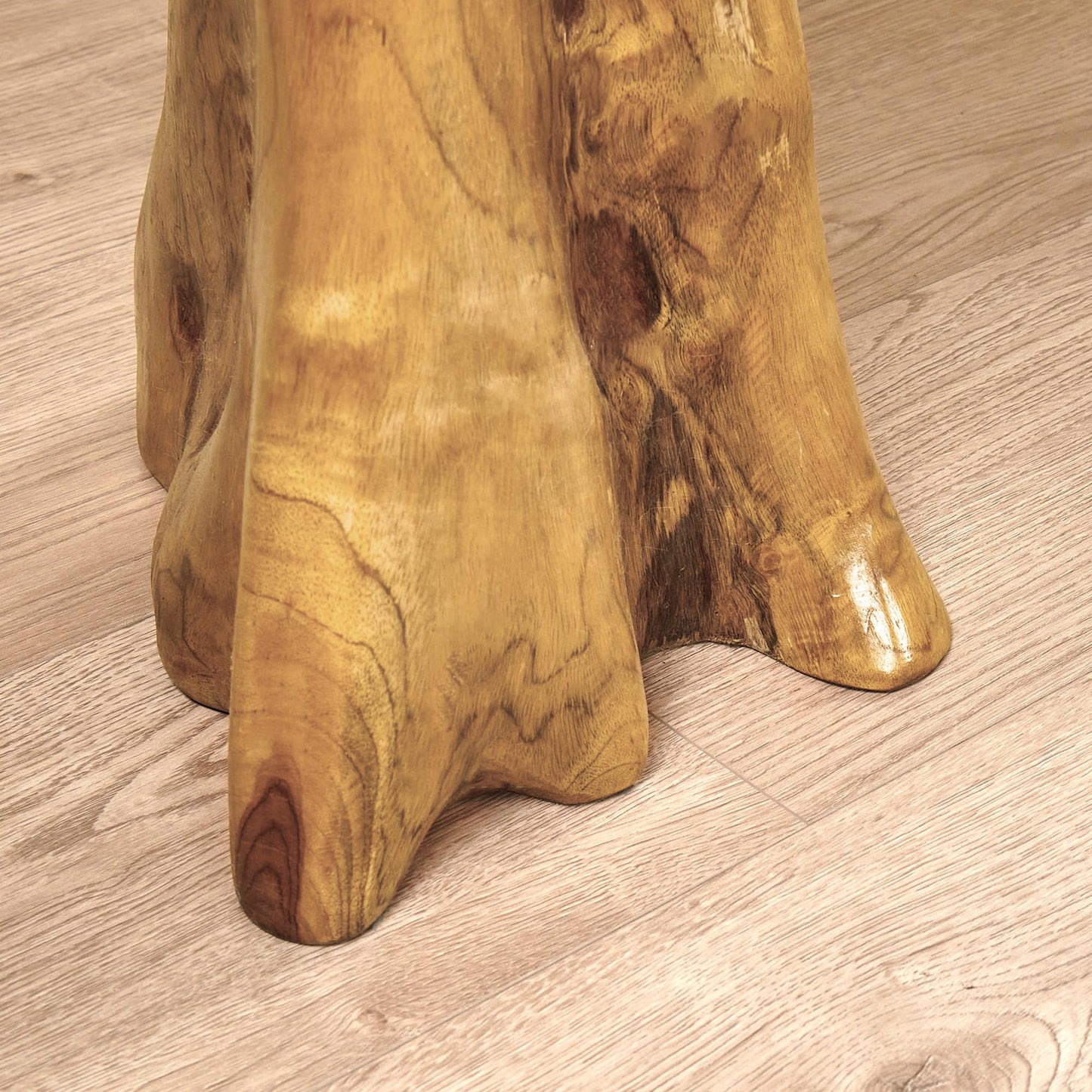 Greenage Solid Teak Wood Plant Stand 15.5" x 15.5" x 19.5" H | Rustic Live Edge End Table for Living Room Bedroom | Tree Stump Style Side Table for Coffee or Courtyard Decor