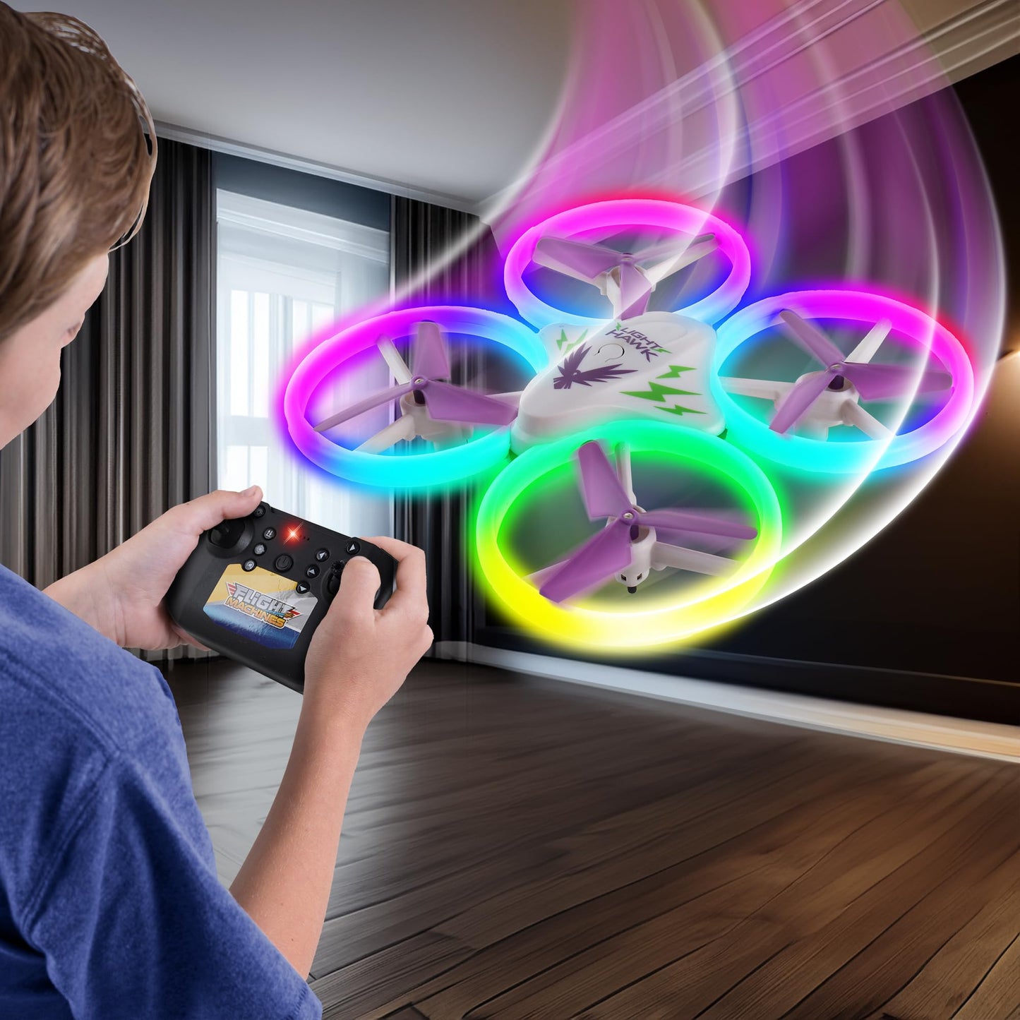 NKOK Fight Machines: 2.4GHz LightHawk Quadcopter - RC Drone, Features Altitude Hold Stunts, Obstacle Avoidance, LED Light Show Effects, Kids Ages 8+