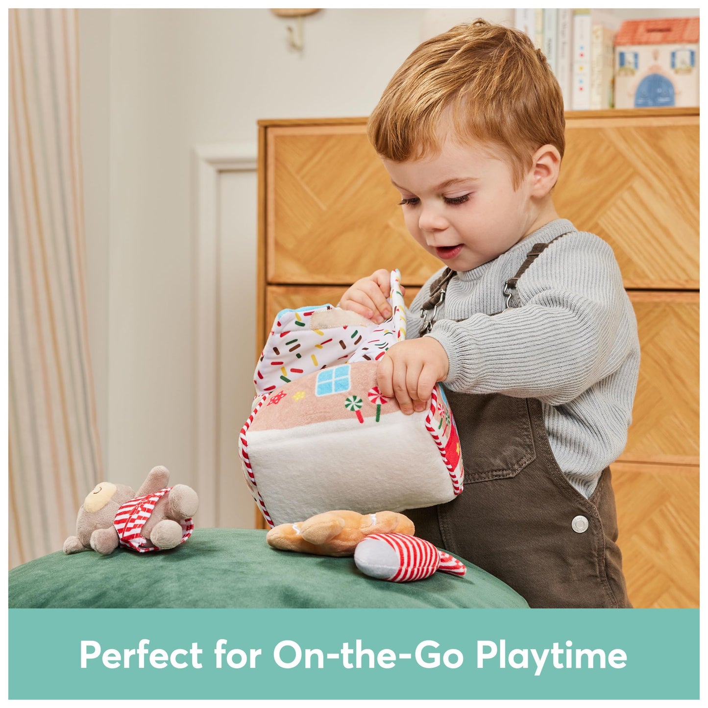 GUND Baby Play Soft Collection, My First Gingerbread House 5-Piece Playset with Rattle, Squeaker and Crinkle Plush Toys, Sensory Toy for Babies, 7.5”
