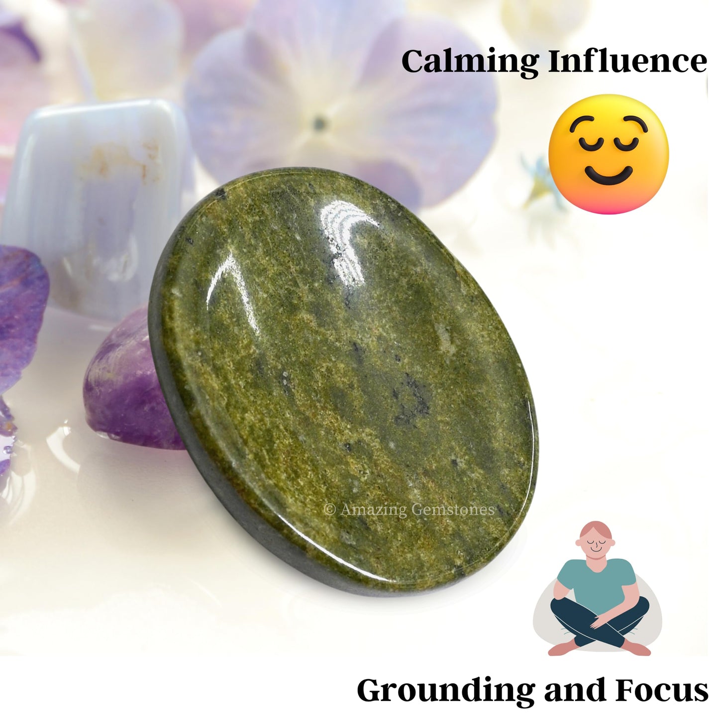Amazing Gemstone Vesuvianite Worry Stone Crystals and Healing Stones - Stones for Stress Relief - Piedra Crystal Fidget for Meditation, Relaxation - Unique Stocking Stuffers and Birthday Gift