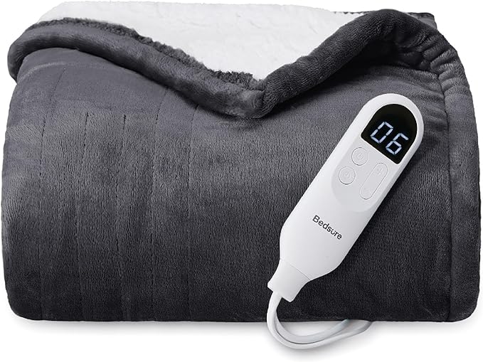 Bedsure Heated Blanket Electric Throw - Soft Flannel Electric Blanket, Heated Throw with 4 Time Settings & 6 Heat Settings, Warm Gift for Grandma (50x60 inches, Dark Grey)