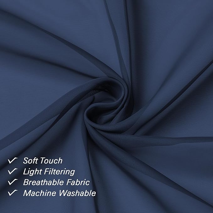 Lecloud Navy Blue Window Valance 14 Inches Long 2 PCS, Solid Voile Blue Curtains Dual Rod Pockets, Living Room Bedroom Bathroom Kitchen Curtain Half Tiers Window Treatment, 40" Wx14 L