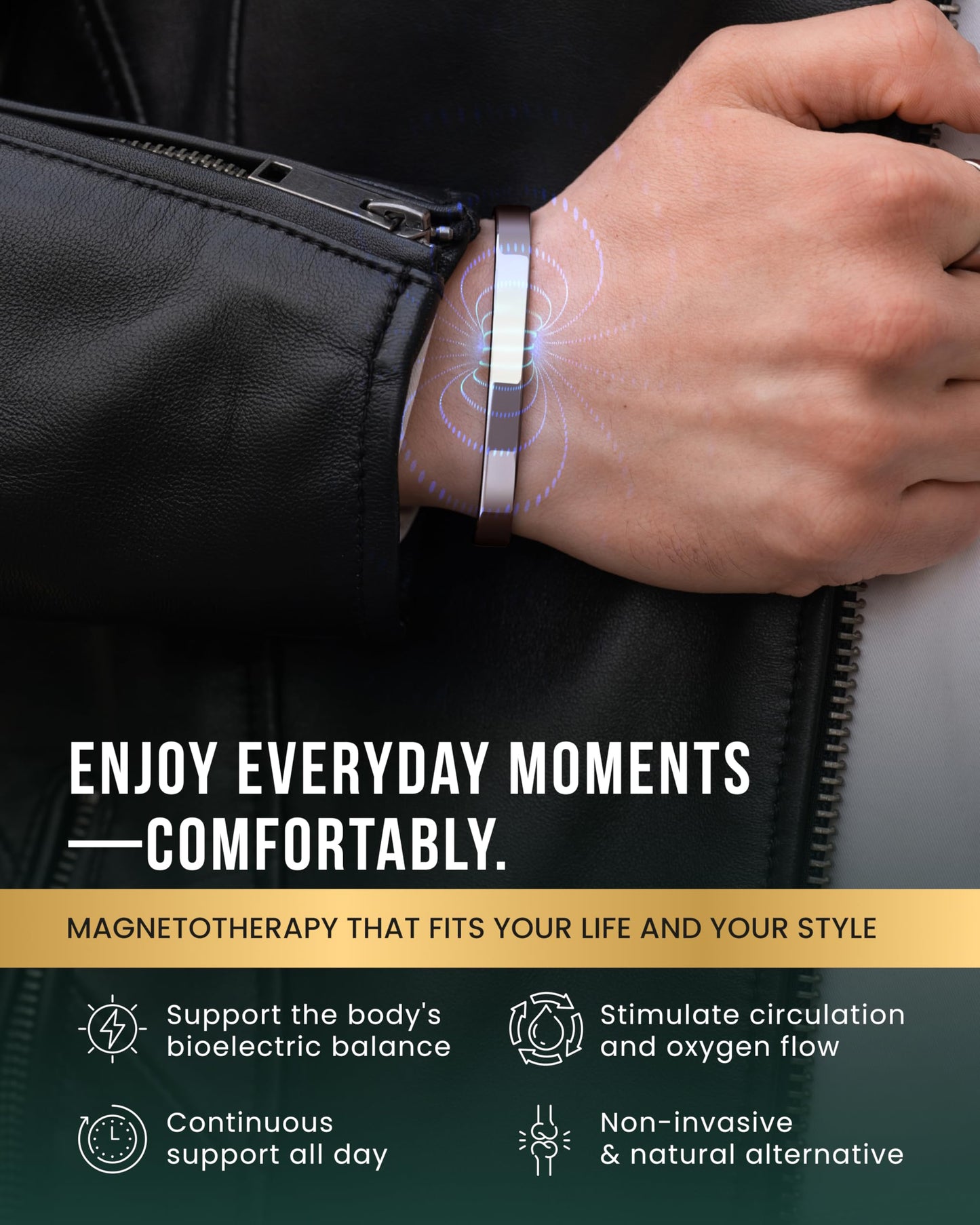 MagnetRX® Magnetic Bracelets for Men - Elegant Bangle, Golf/Tennis Elbow & Balance - Men’s Cuff Magnetic Bracelet (Polished Silver | Large)