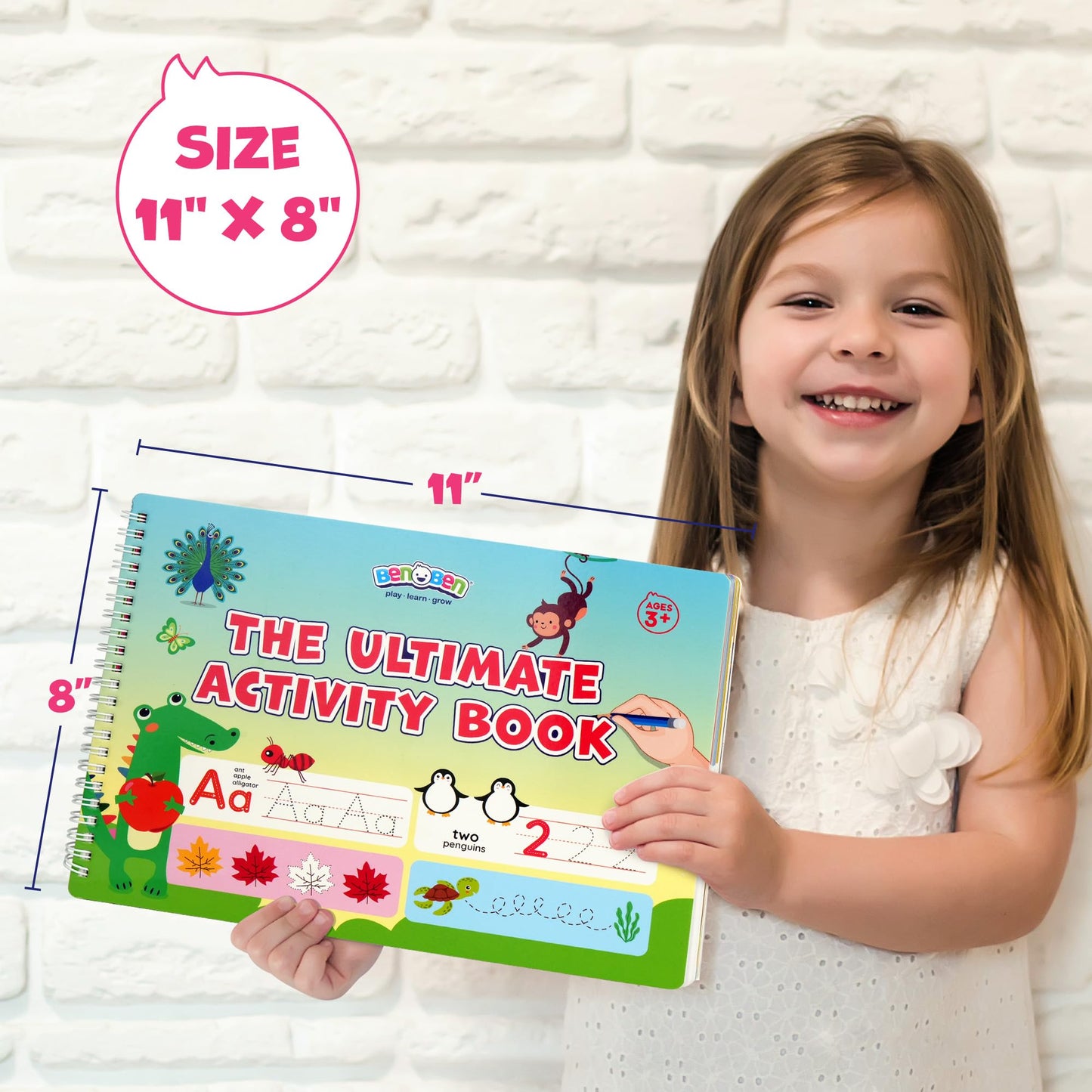 BenBen Preschool Learning Activities, 52 Pages, Tracing Books for Kids Ages 3-5, Kindergarten Workbooks, Toddler Writing Practice, Pre K Busy Book Educational Toys, Autism Learning Materials