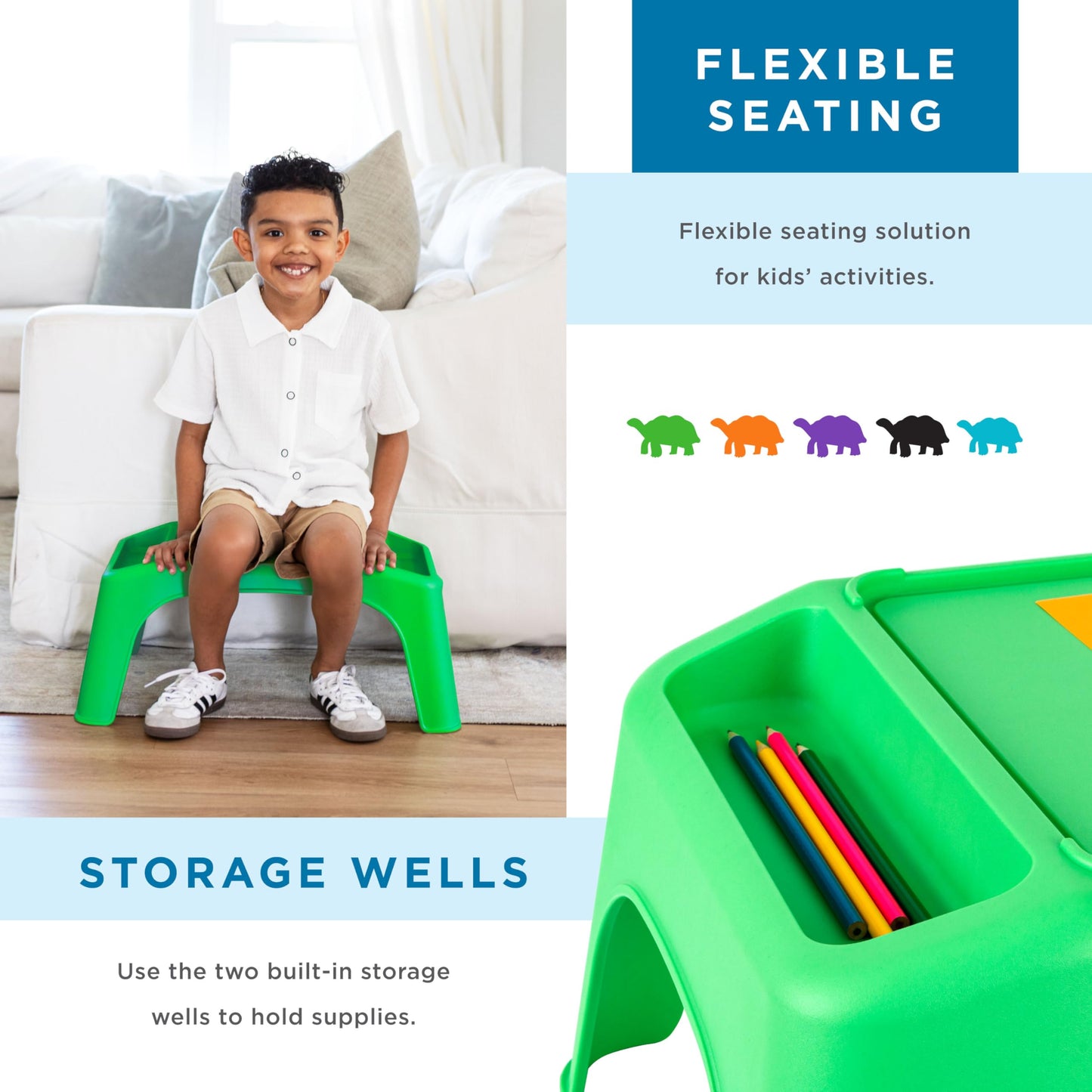 LAPGEAR Turtle Table Kids Flexible Seating Lap Desk Tray with Storage for Snacks, Play, Classroom, and Sensory Activities - Green - Style No. 20101