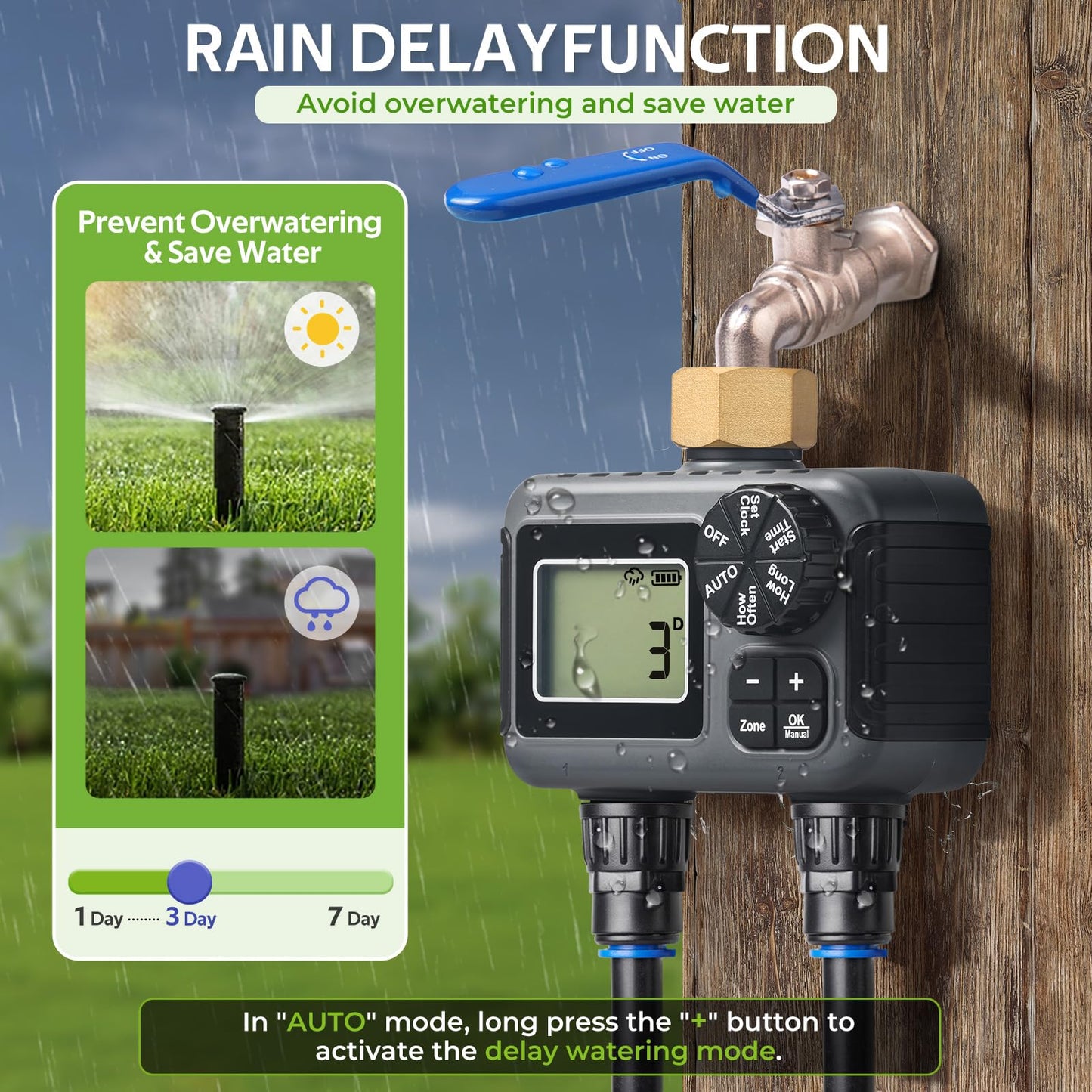 HIRALIY 100FT Drip Irrigation Kit with Garden Water Timer-2 Zone, Automatic Garden Watering System for Raised Bed, Quick Connect Design, Irrigation System for Plant Patio