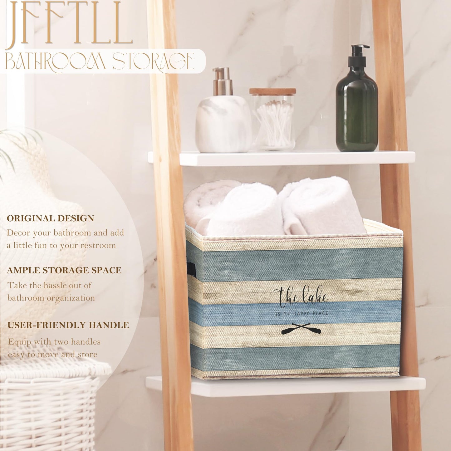 JFFTLL Lake House Storage Bins with Handles, Gifts for Lakes Lovers, the Lake Is My Happy Place Collapsible Laundry Basket Storage Box for Home Bedroom Bathroom Clothes Toys Books