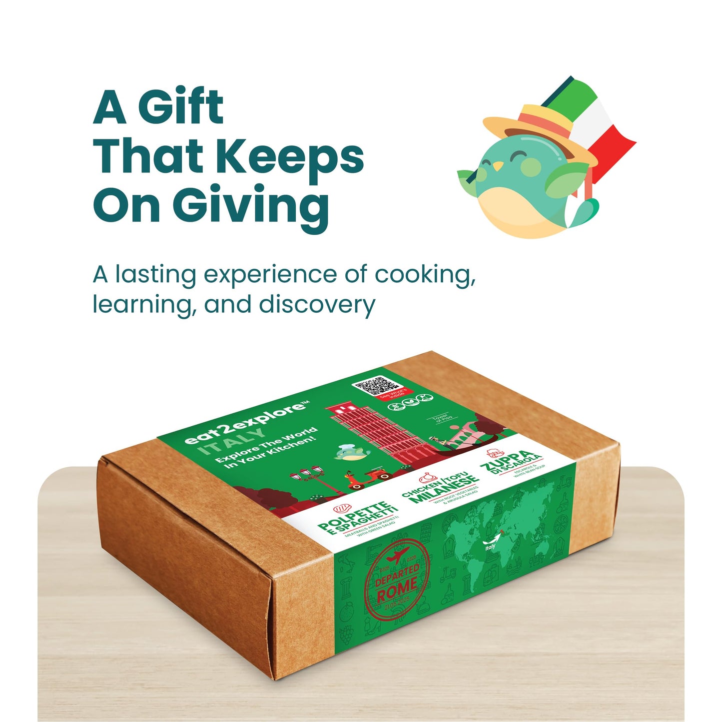 eat2explore Global Cooking Kit - Authentic Recipes, Essential Spices, Cultural Fun & Expert Drink Pairings -Perfect for Date Night and Dinner Parties (ITALY edition)