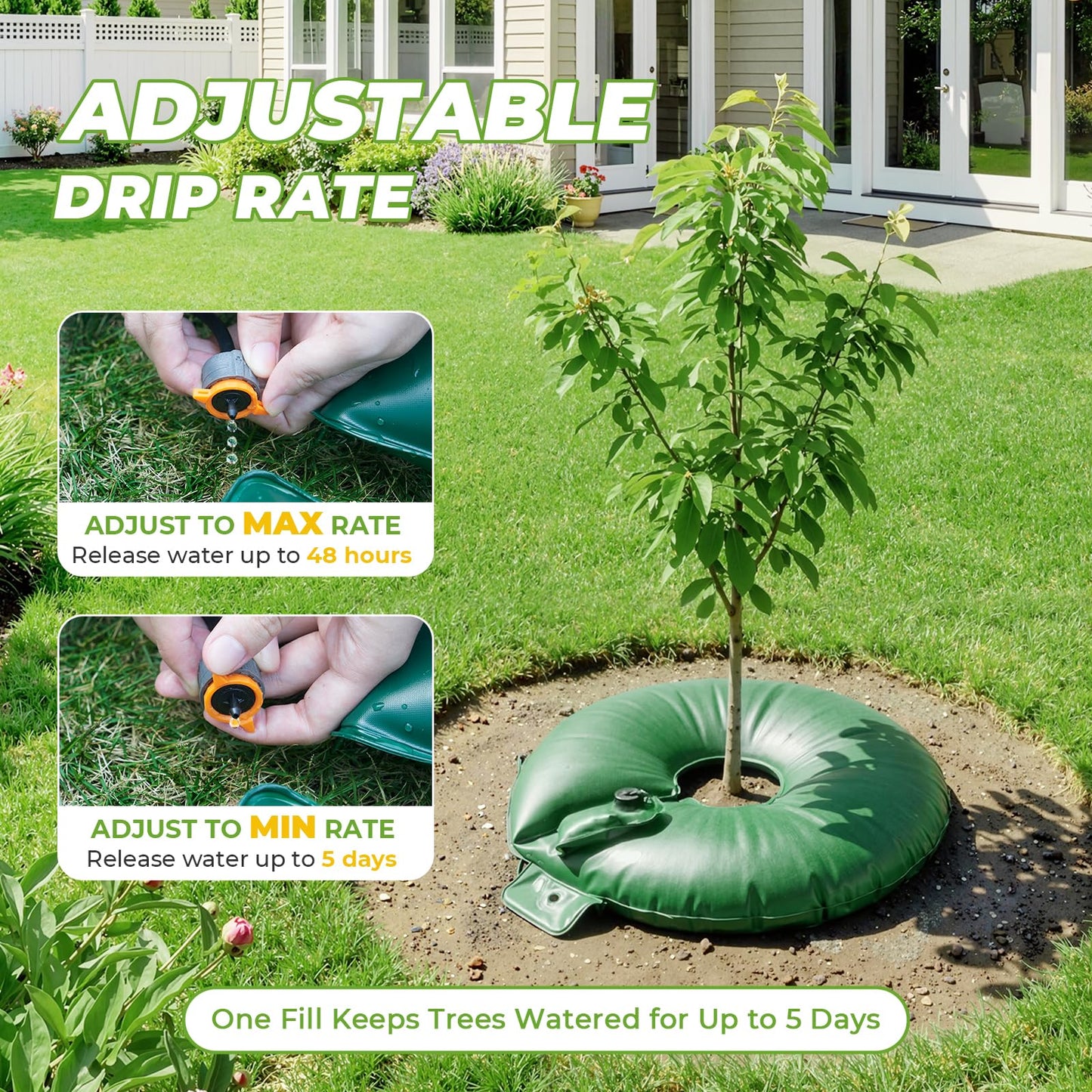 HIRALIY 20 Gallon Tree Watering Bag, 4 Pack Watering Ring, Slow Release 1-5 Days, Deep Root & Automatic Drip Irrigation System, for Multi-Trunk Newly Planted Small Trees and Shrubs