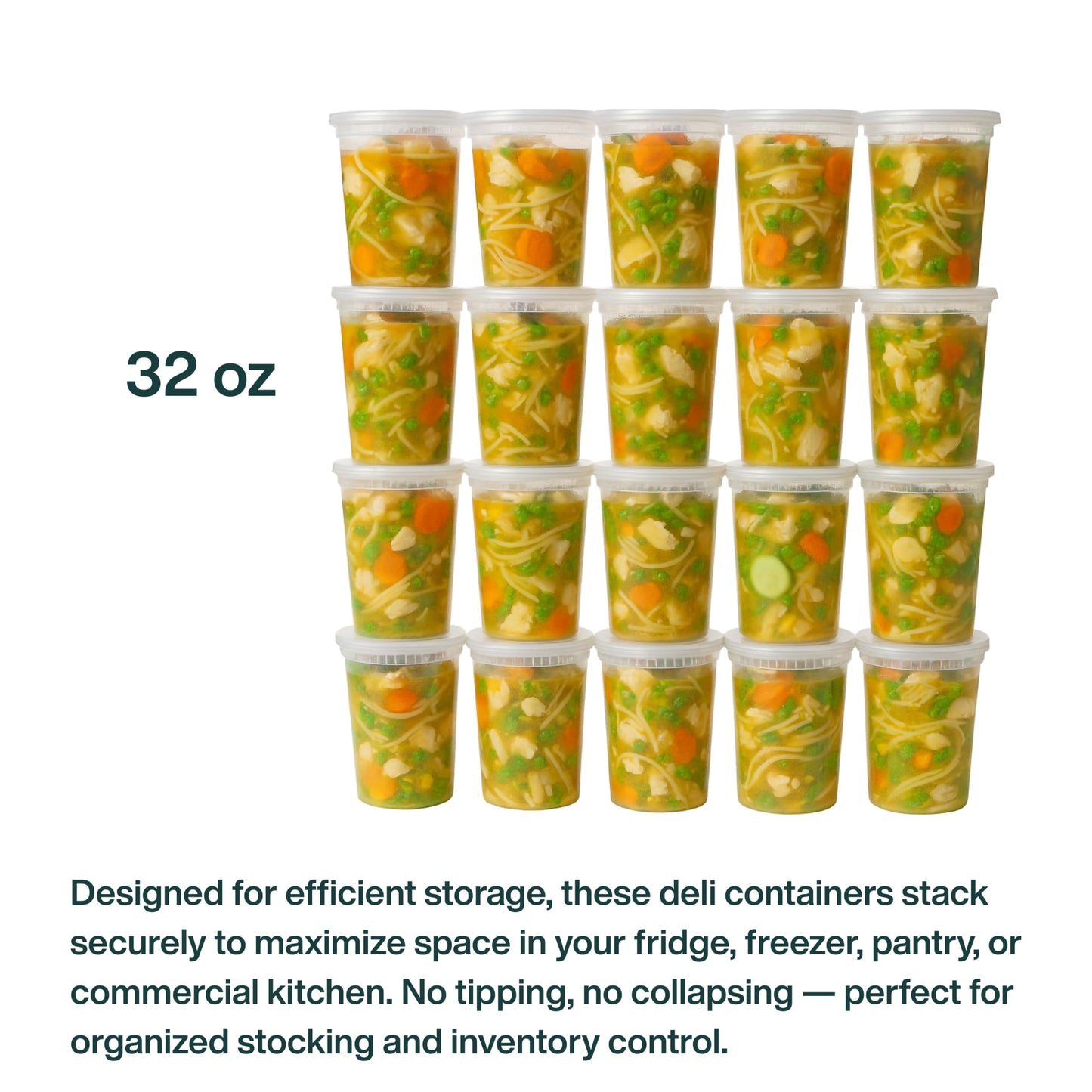 ProTakeOut 32oz [40 set] Heavy Duty Plastic Deli Container | BPA-Free Food Storage with Airtight Leak‑Proof Lids | Microwave, Freezer & Dishwasher Safe – Stackable, Bulk Reusable Soup & Meal Prep Tub