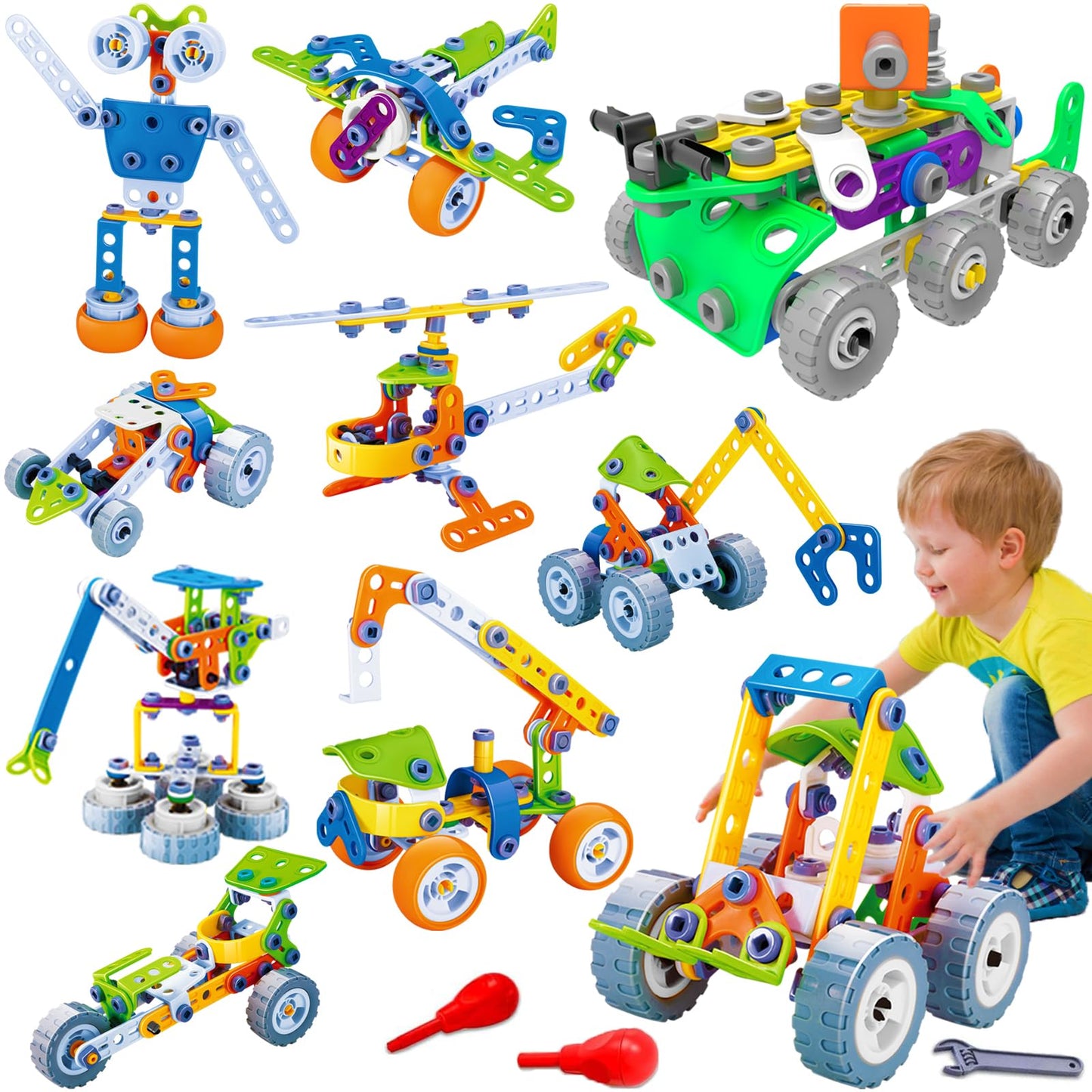 MOONTOY 11 in 1 STEM Kits Building Toys for Kids Ages 4-8 5-7, Stem Toys for 4 5 6 7 8 Year Old Boy Birthday Gift, Educational Construction Set for Boys 4-6 6-8 5-8, Creative Learning Engineering Game
