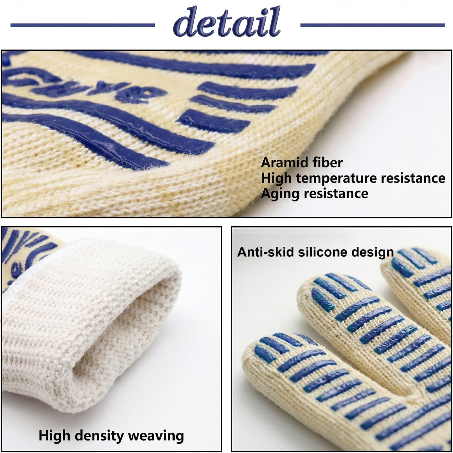 Oven Gloves, Heat Resistant 540 Degrees Grilling Gloves, Hot Surface Handler Non-Slip Silicone Oven Mitts with Fingers, BBQ Gloves for Cooking/Kitchen/Baking, Pack of 2