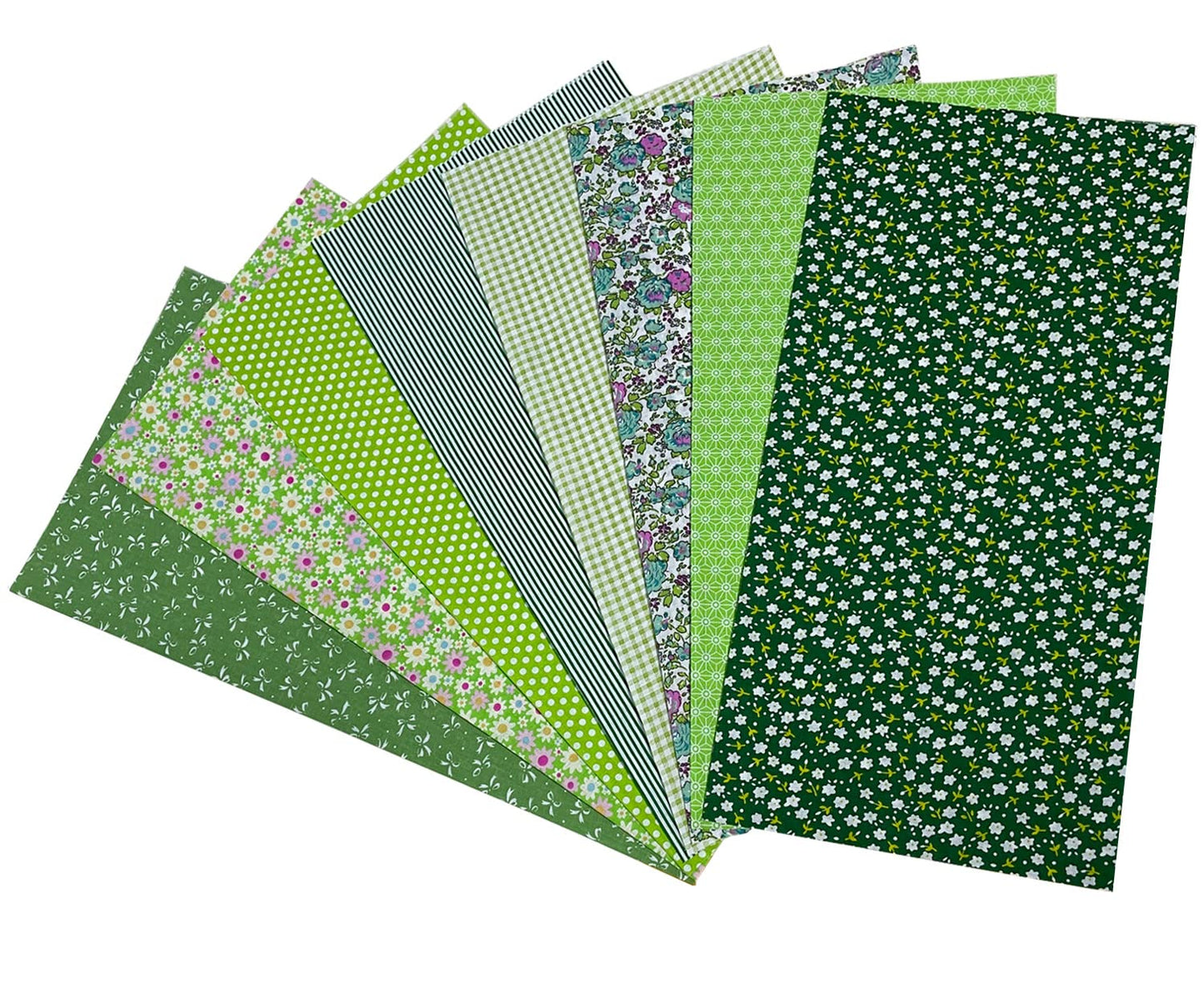 Jukway 8Pcs 20 x 20 Inch Sewing Fabric Squares, Cotton Crafts Fabric Bundles Floral Patterns Printed Tissue Patchwork Fabrics Square for Quilting, Home Décor, Scrapbooking, Handwork (Green)