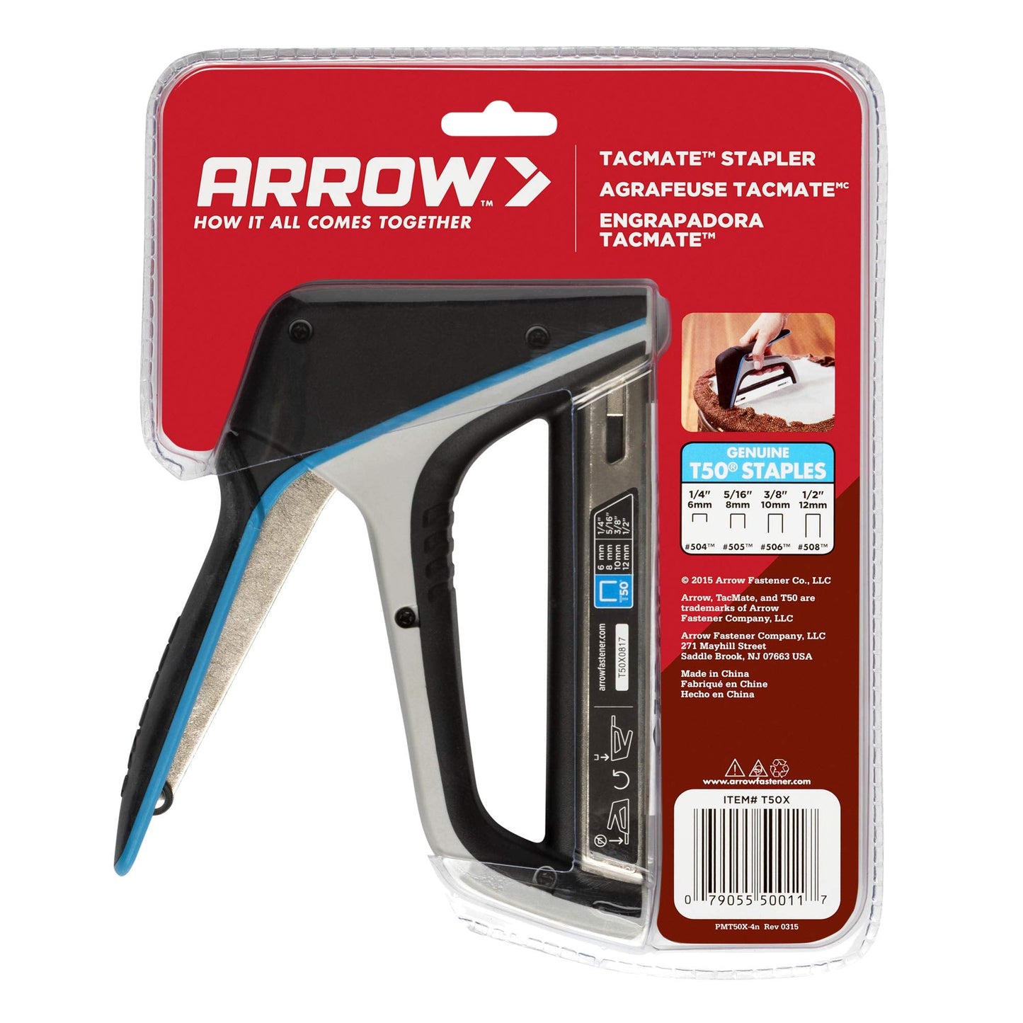 Arrow T50X Heavy-Duty Staple Gun for Upholstery, Furniture, Office, Decorating, Fits 1/4", 5/16”, 3/8", or 1/2" Staples